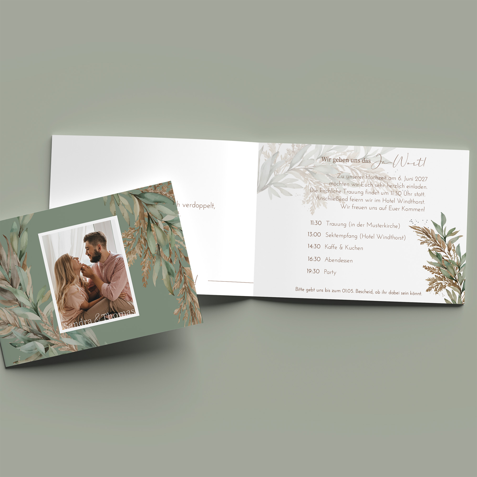 Klappkarte DIN A6 im Querformat - Boho "Rooted Together"