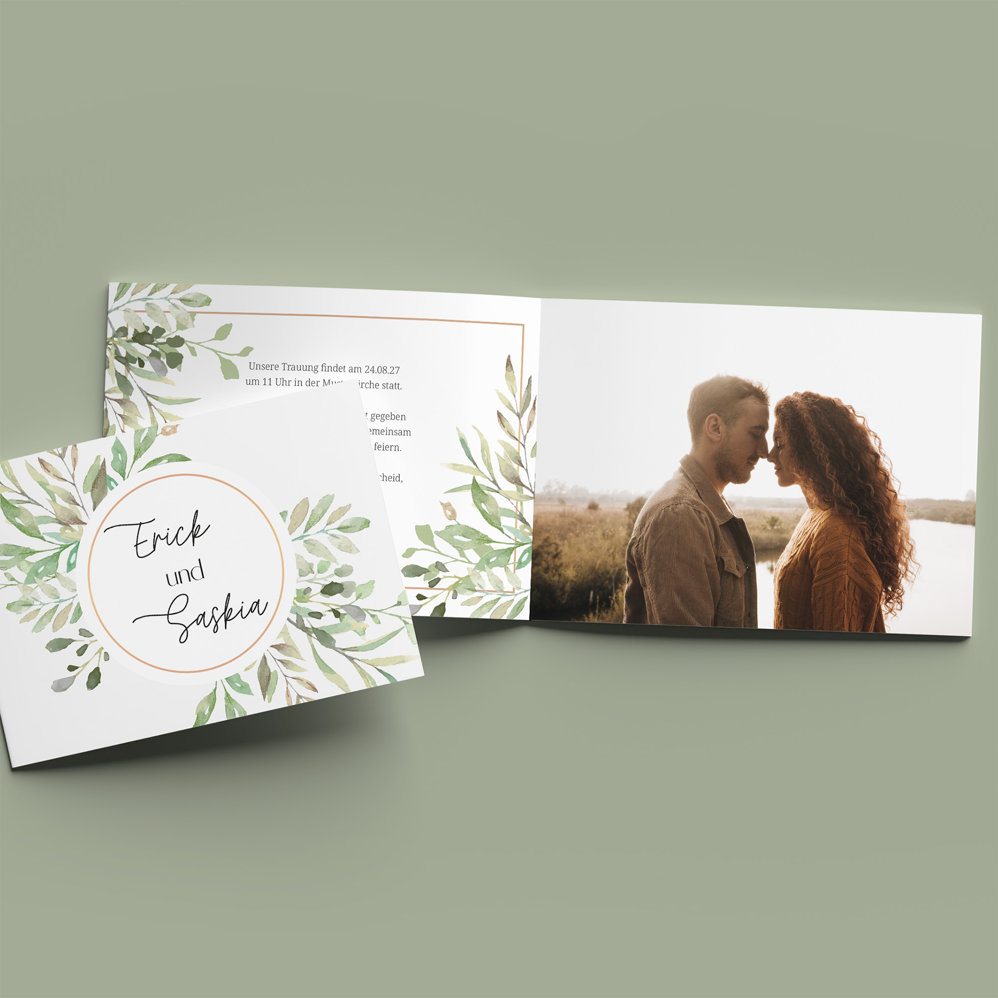 Klappkarte DIN A6 im Querformat - Greenery "Calm Grove"