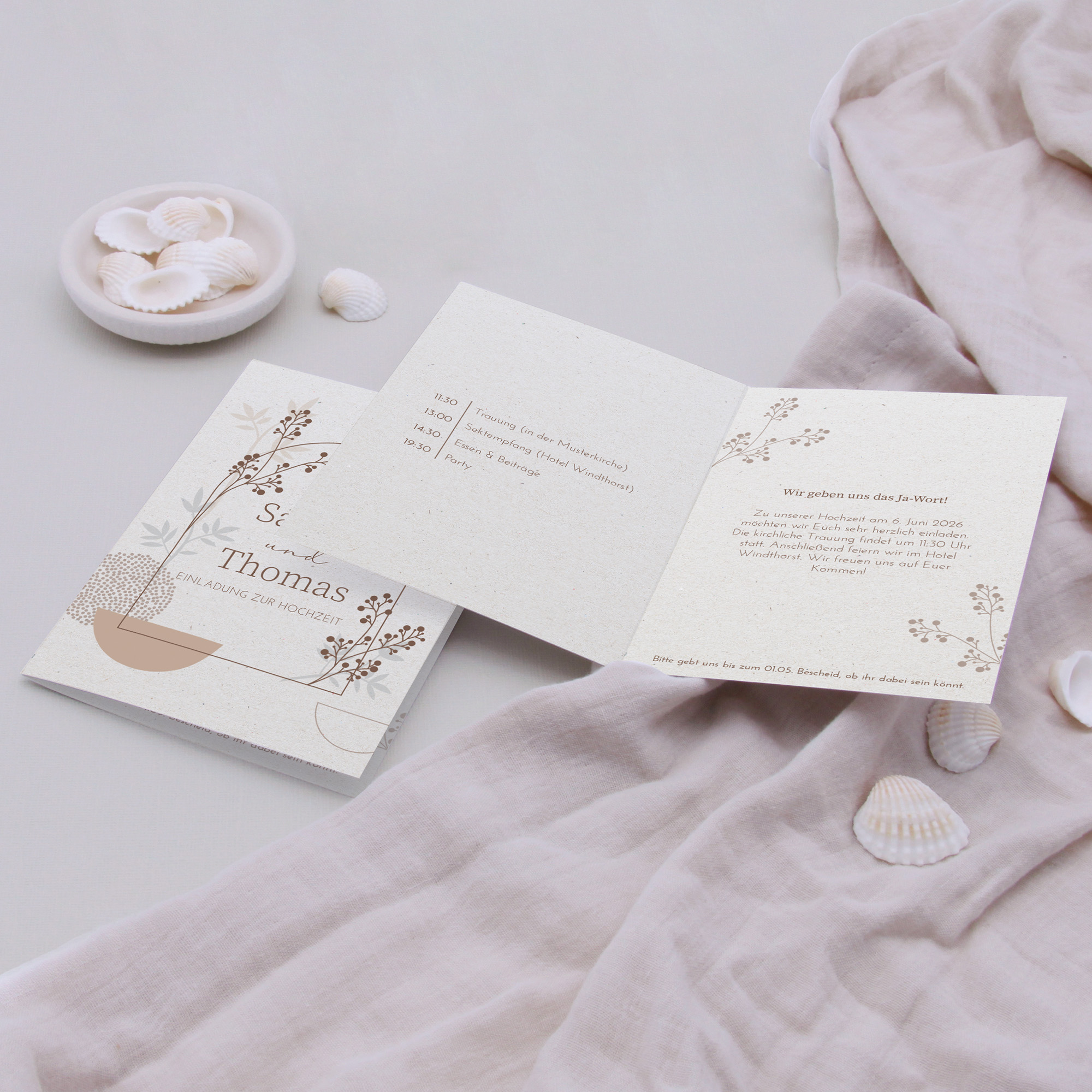 Klappkarte DIN A6 im Hochformat - Boho "Stone Bloom"