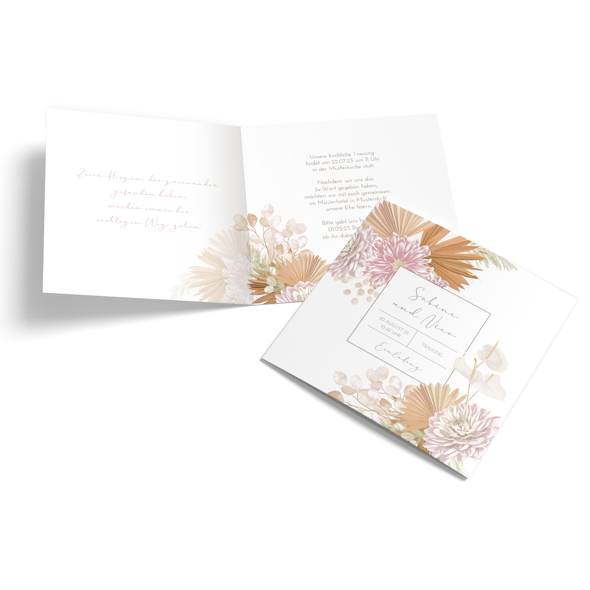 Klappkarte Quadratisch 148 x 148 mm - Floral "Terracotta Blossom"