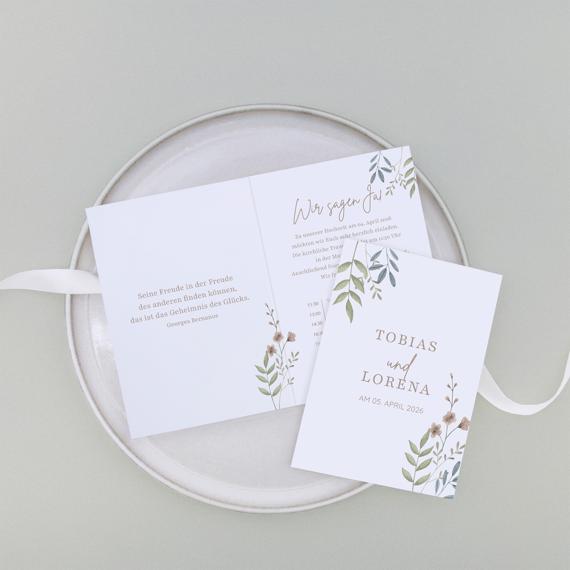 Klappkarte DIN A6 im Hochformat - Boho "Soft Leaves"