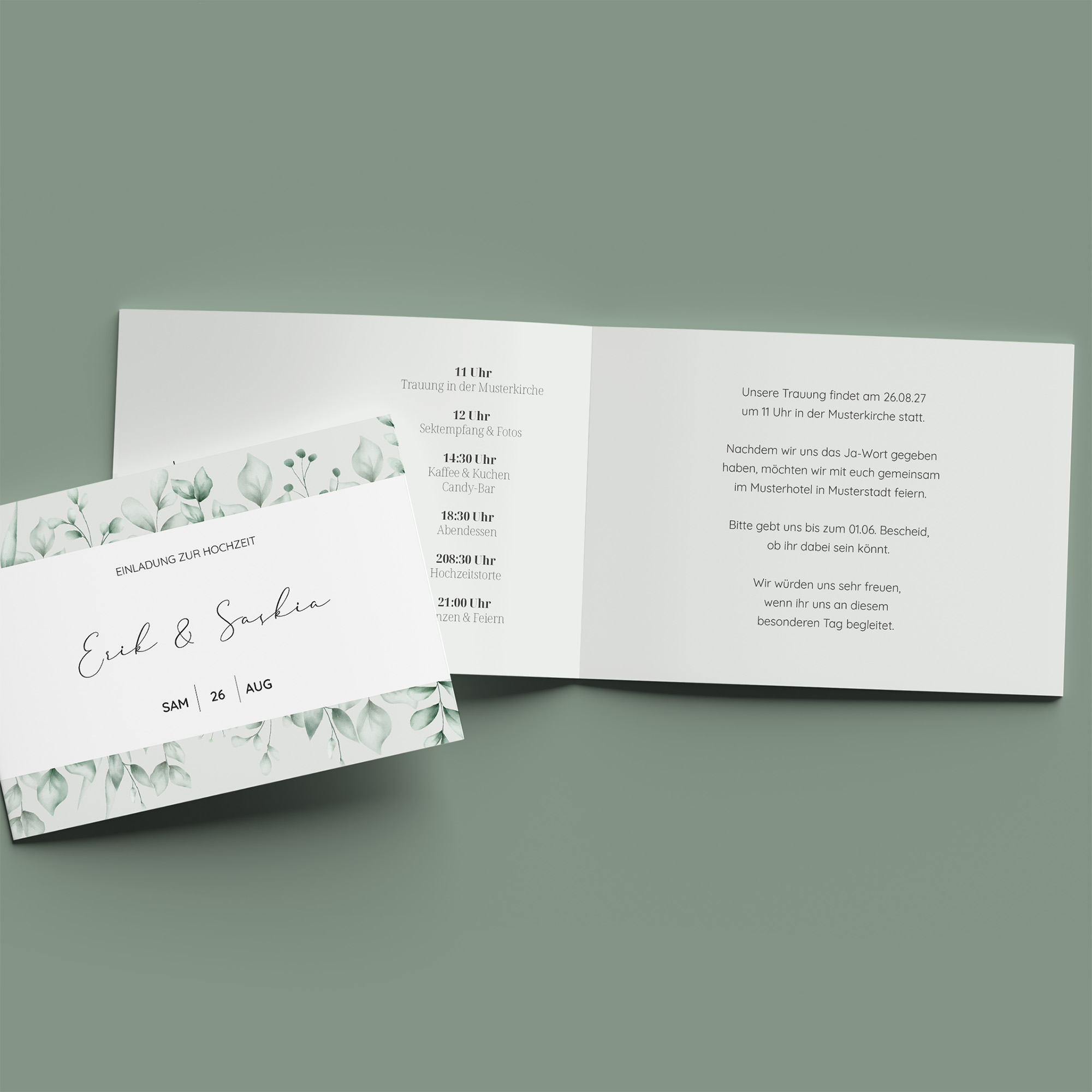 Klappkarte DIN A6 im Querformat - Greenery "Evergreen Mint"