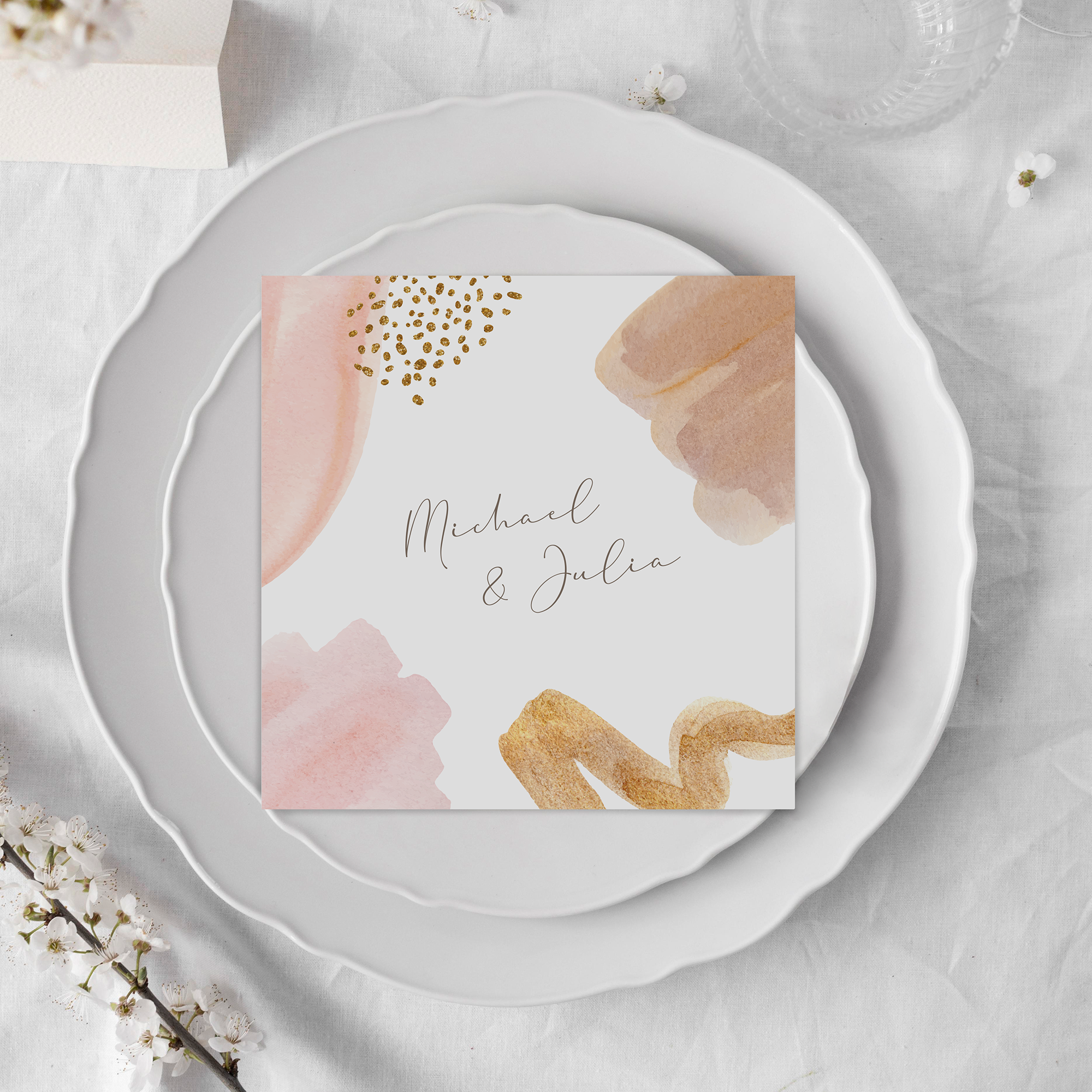 Postkarte Quadrat - Aquarell "olden Blush"