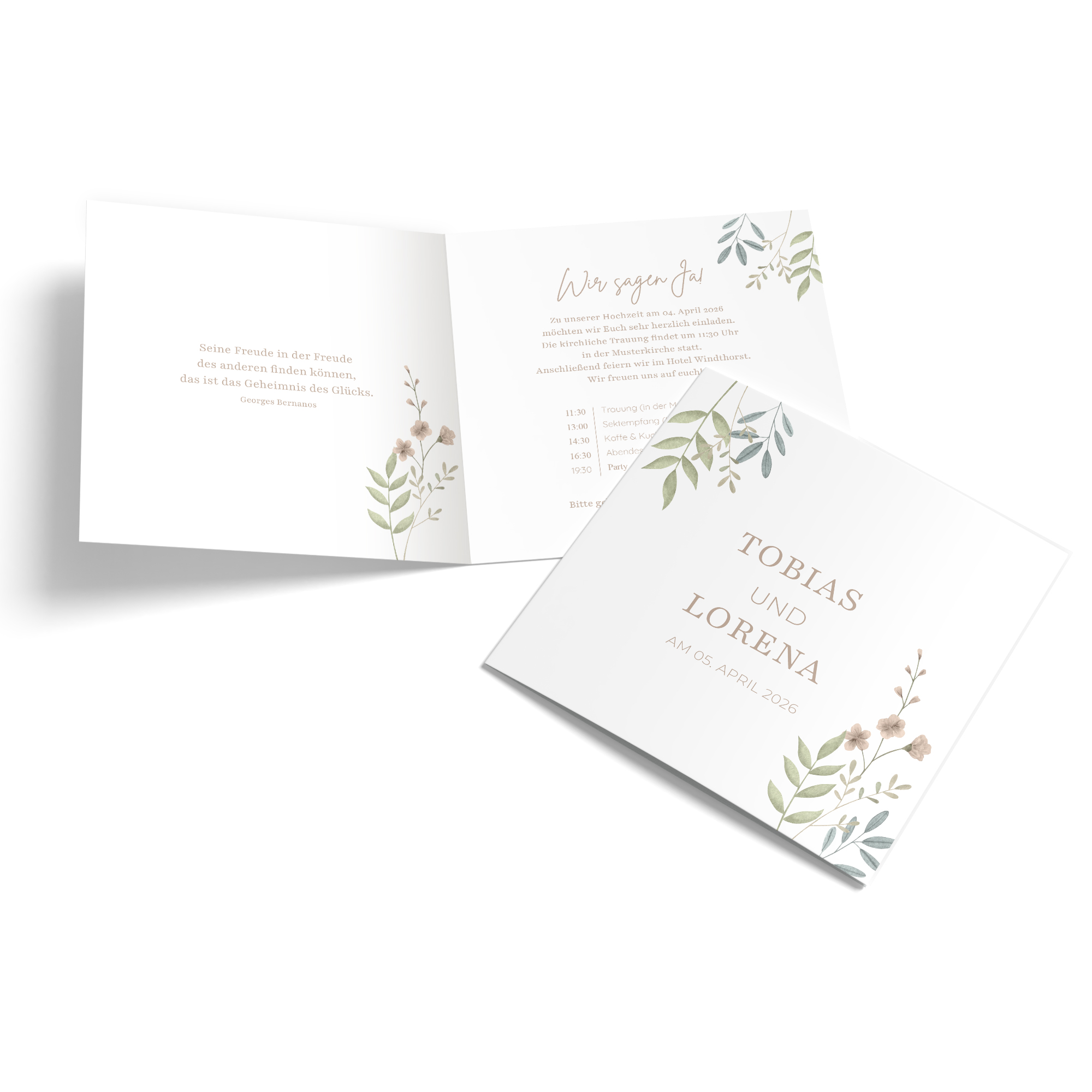 Klappkarte Quadratisch 148 x 148 mm - Boho "Soft Leaves"