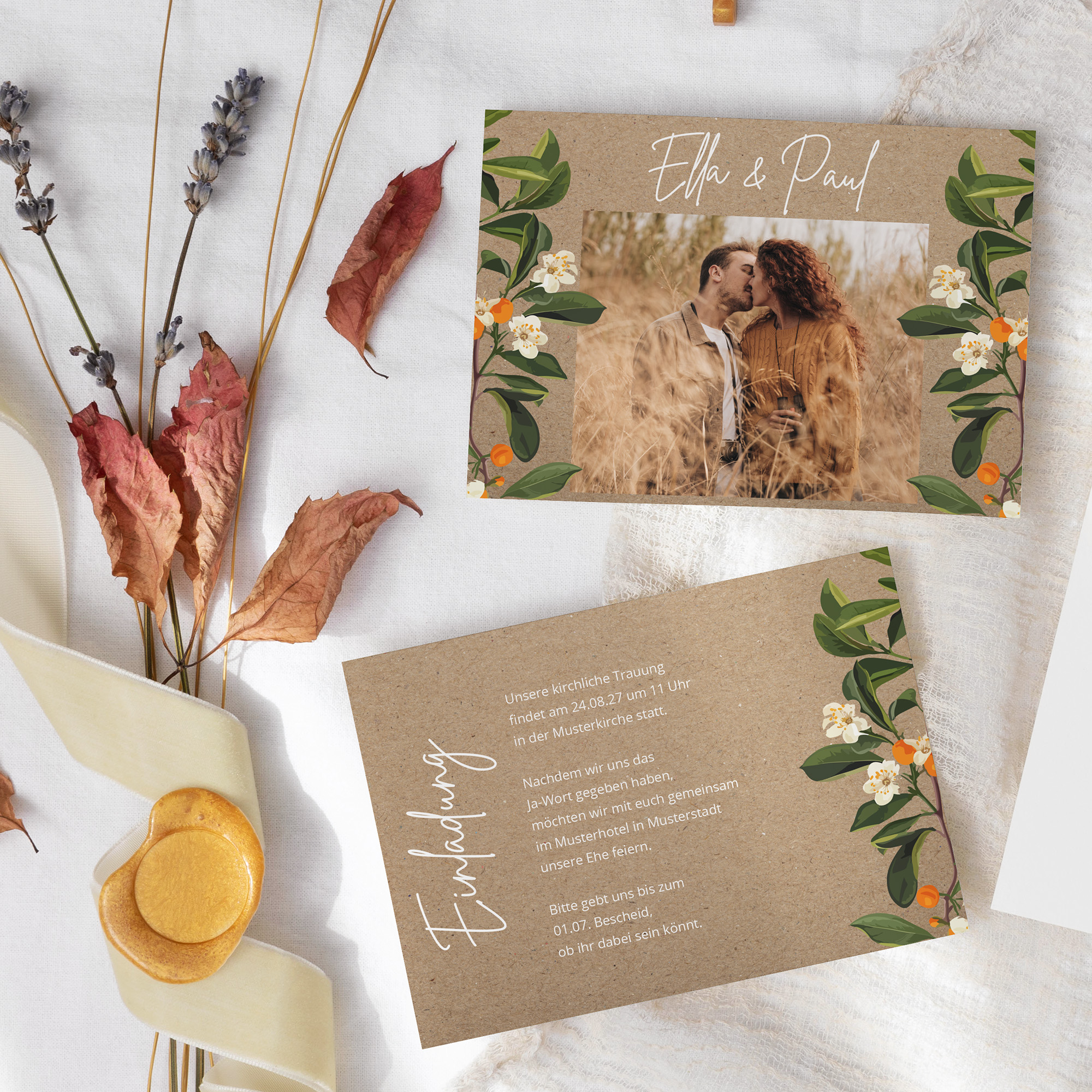 Postkarte DIN A6 im Querformat - Greenery - "orange craft"