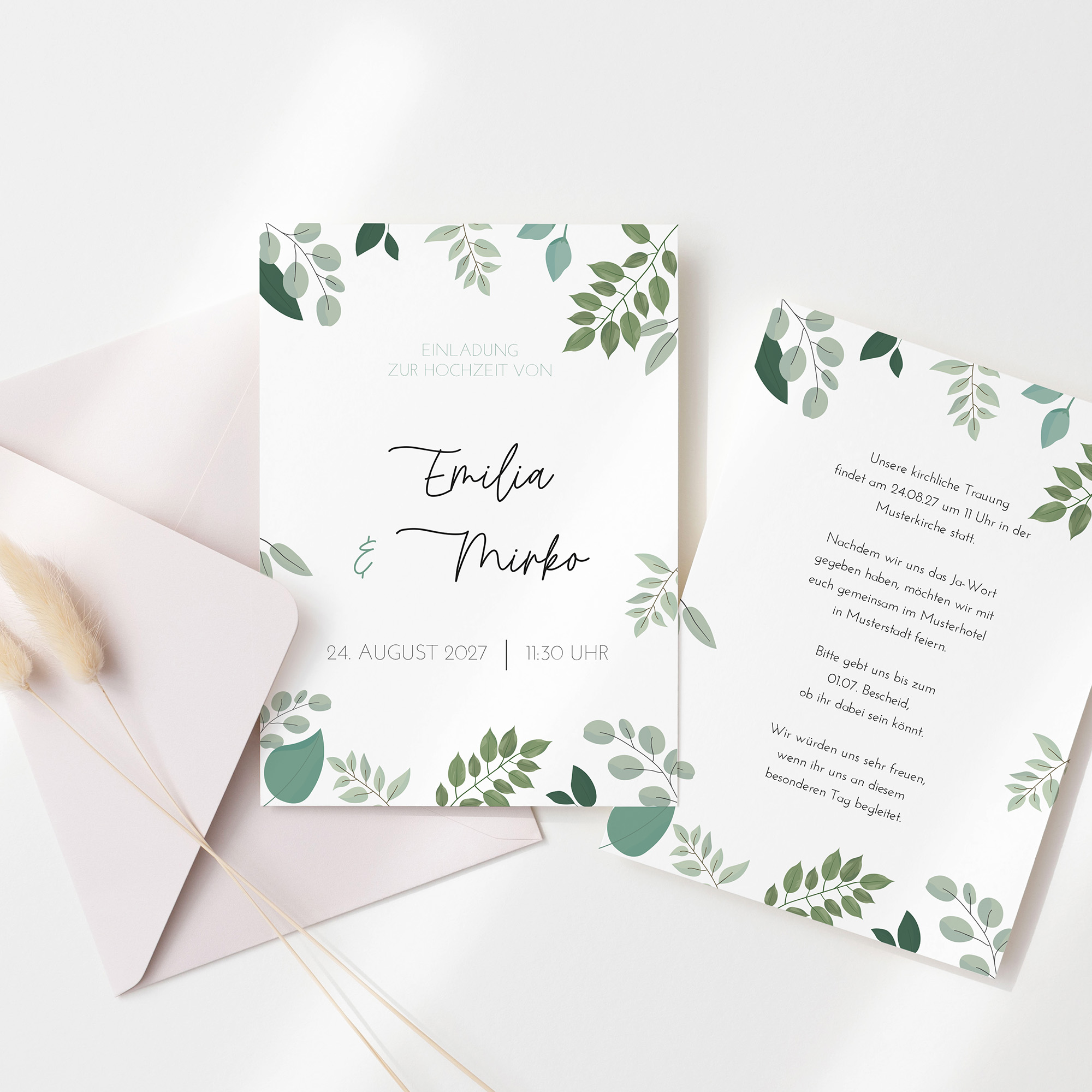 Postkarte DIN A6 im Hochformat - Greenery "Green & Simple"