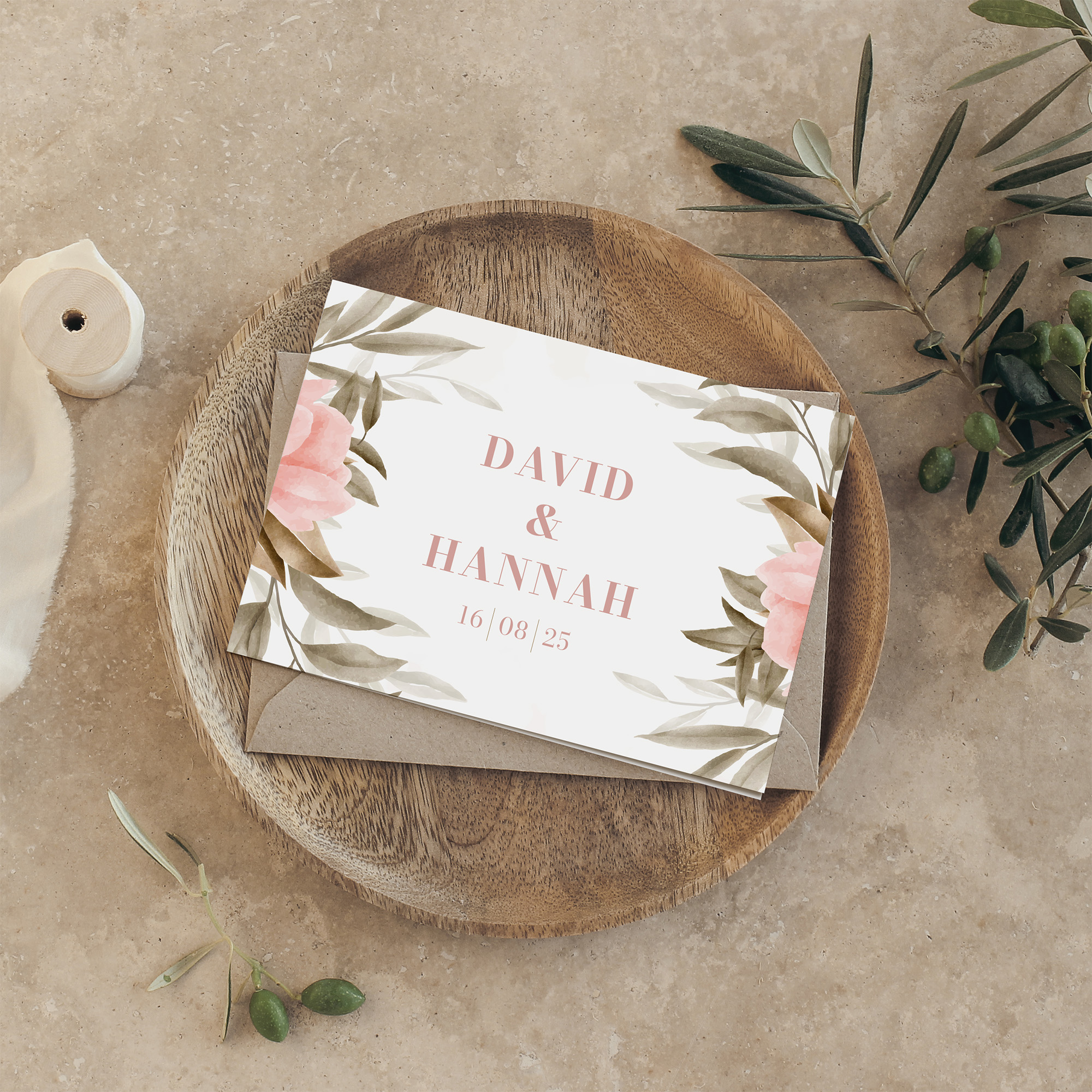 Klappkarte DIN A6 im Querformat - Floral "Rose Leaf"