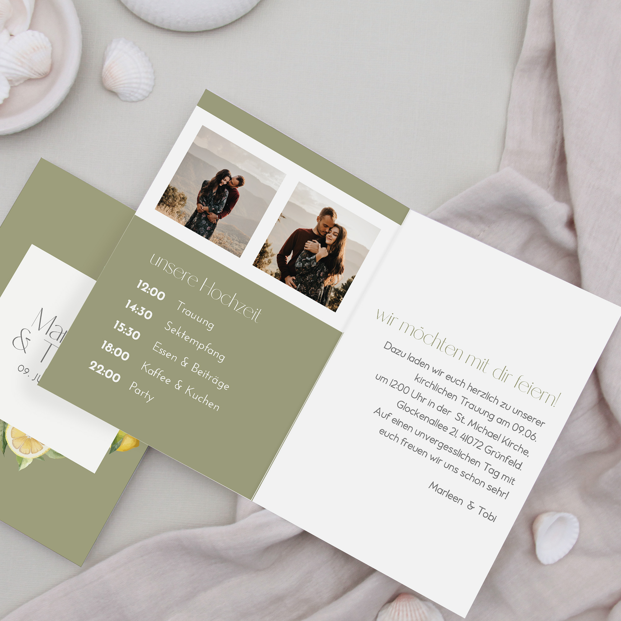 Klappkarte DIN A6 im Hochformat -Aquarell "Olive & Lemon"