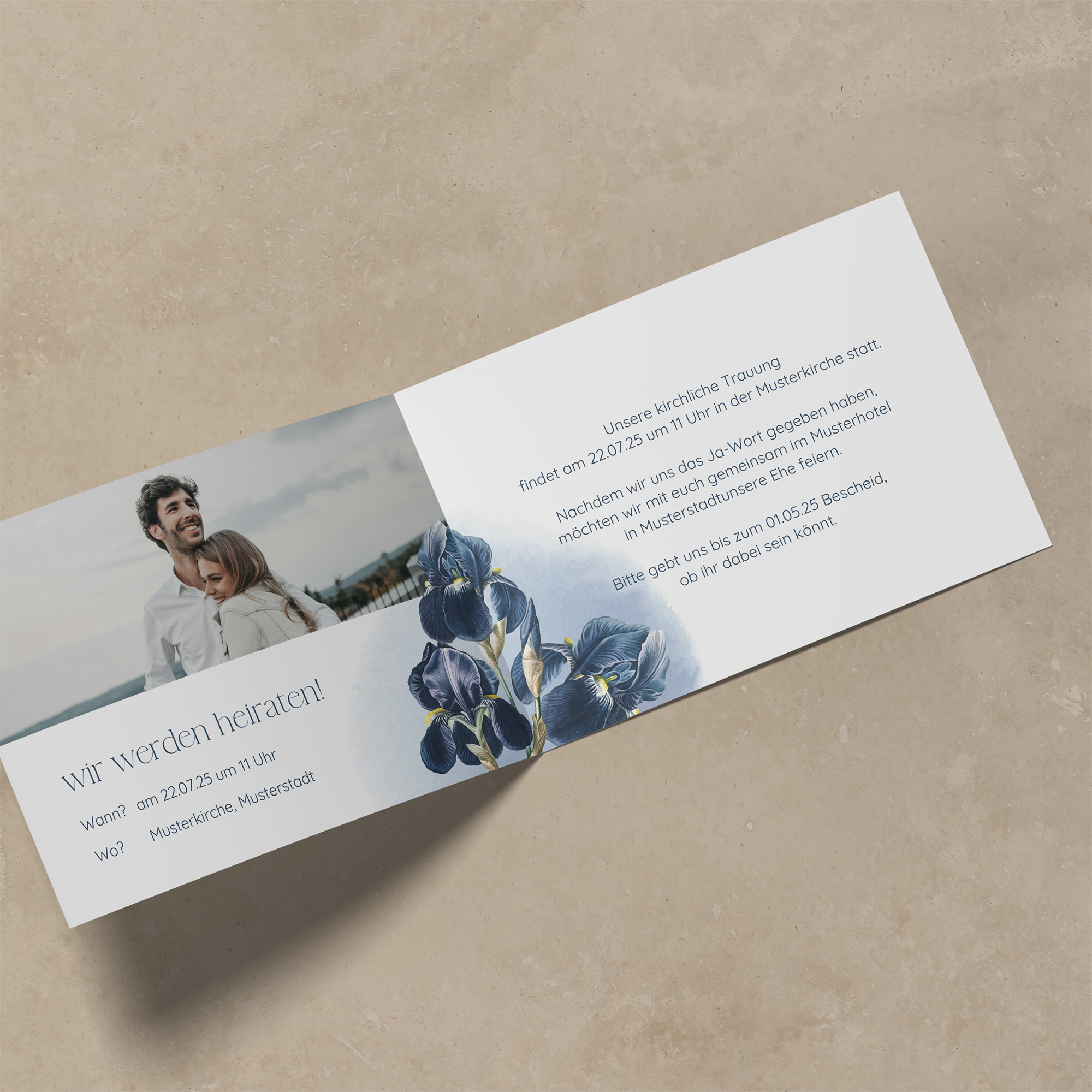 Klappkarte DIN A6 im Querformat - Floral "Blue Petal"