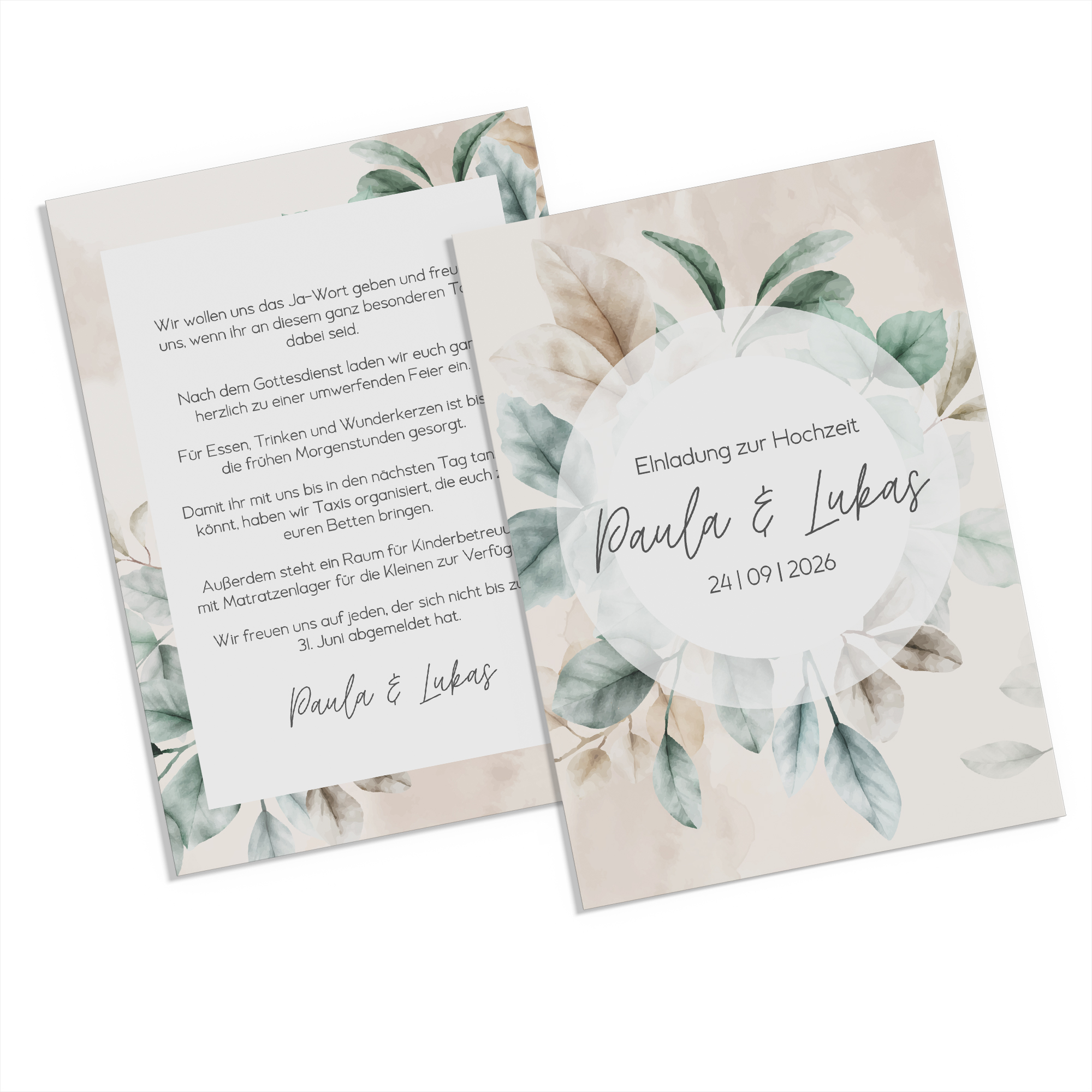 Postkarte DIN A6 im Hochformat - Aquarell "leaf & taupe"