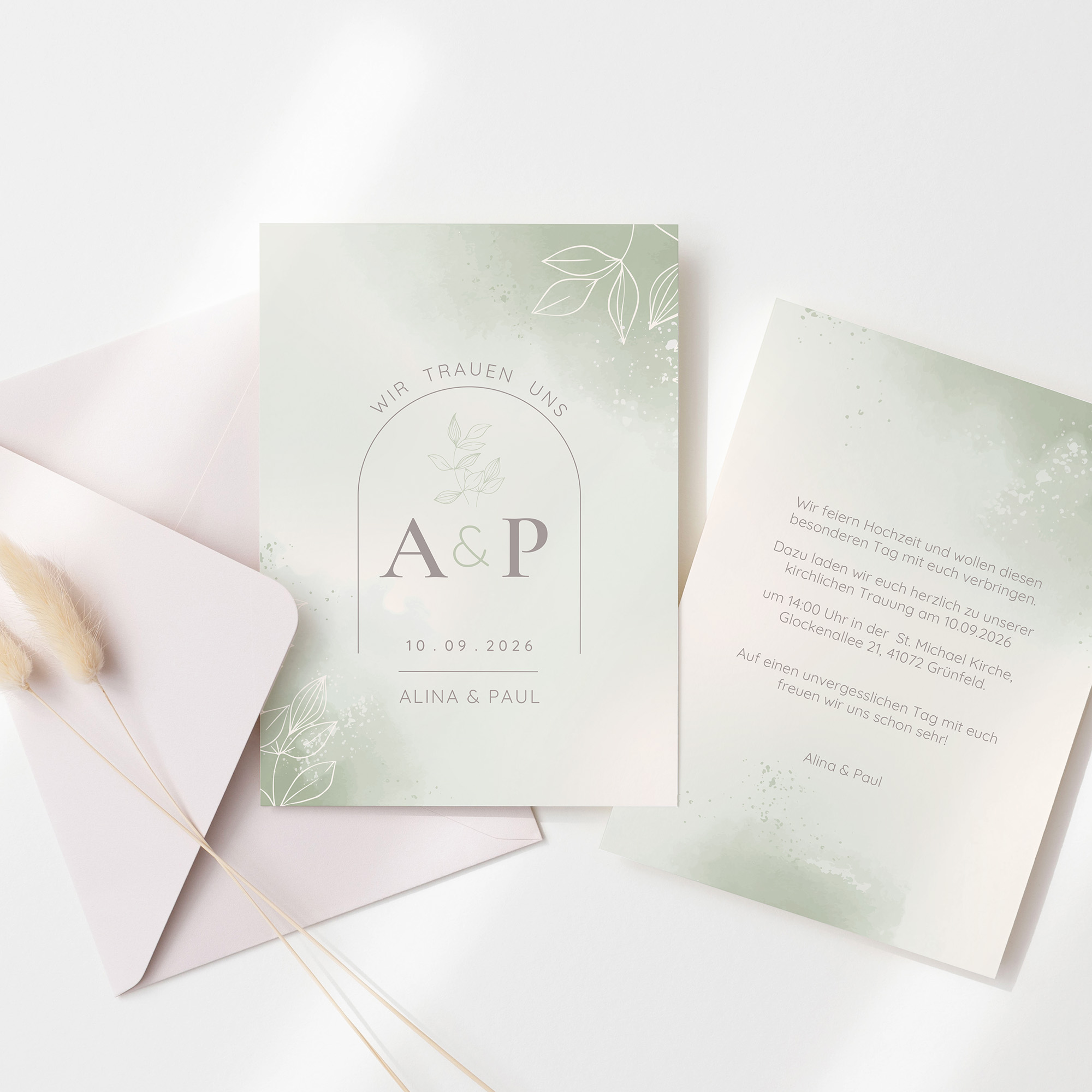 Postkarte DIN A6 im Hochformat - Aquarell "faded green"