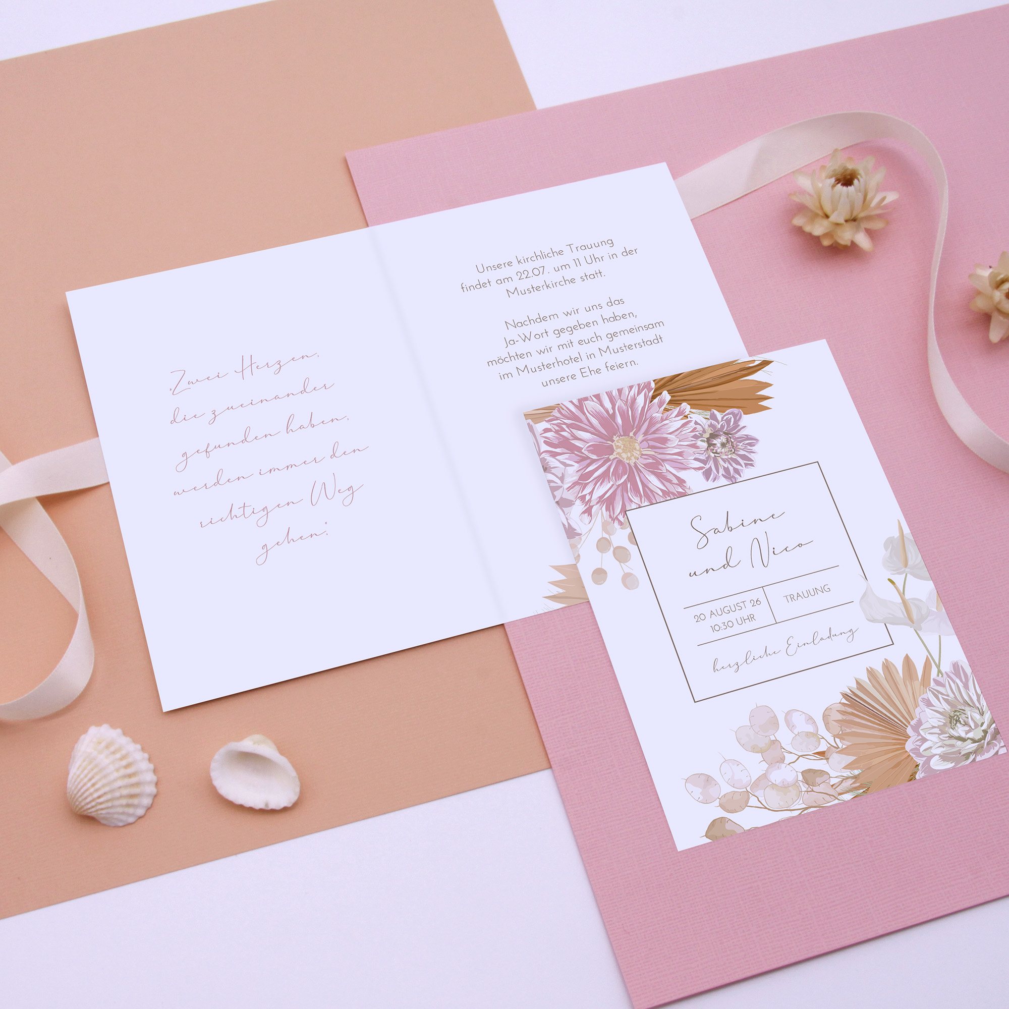 Klappkarte DIN A6 im Hochformat - Floral "Terracotta Blossom"