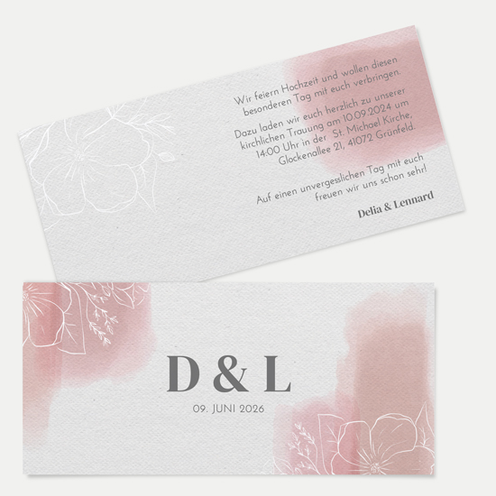 Postkarten DIN lang im Querformat 210 x 98 mm - Aquarell "dusty bloom"