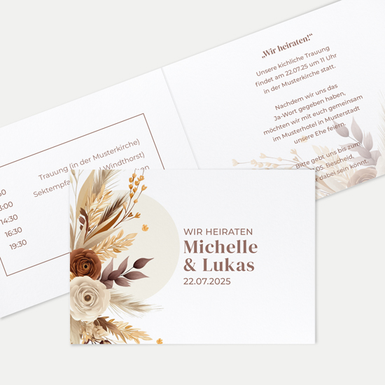 Klappkarte DIN A6 im Querformat - Boho "Earth Bouquet"