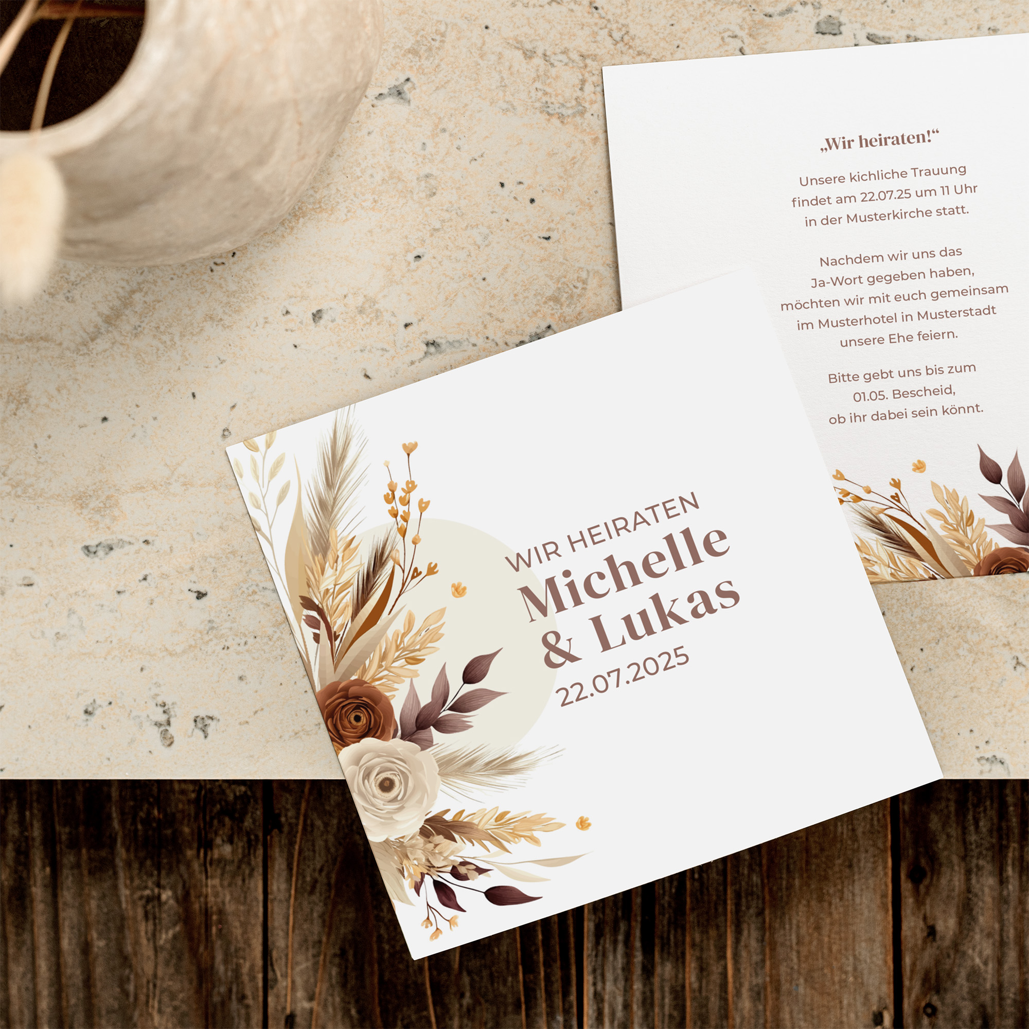 Postkarte Quadrat 148 x 148 mm - Boho "Earth Bouquet"