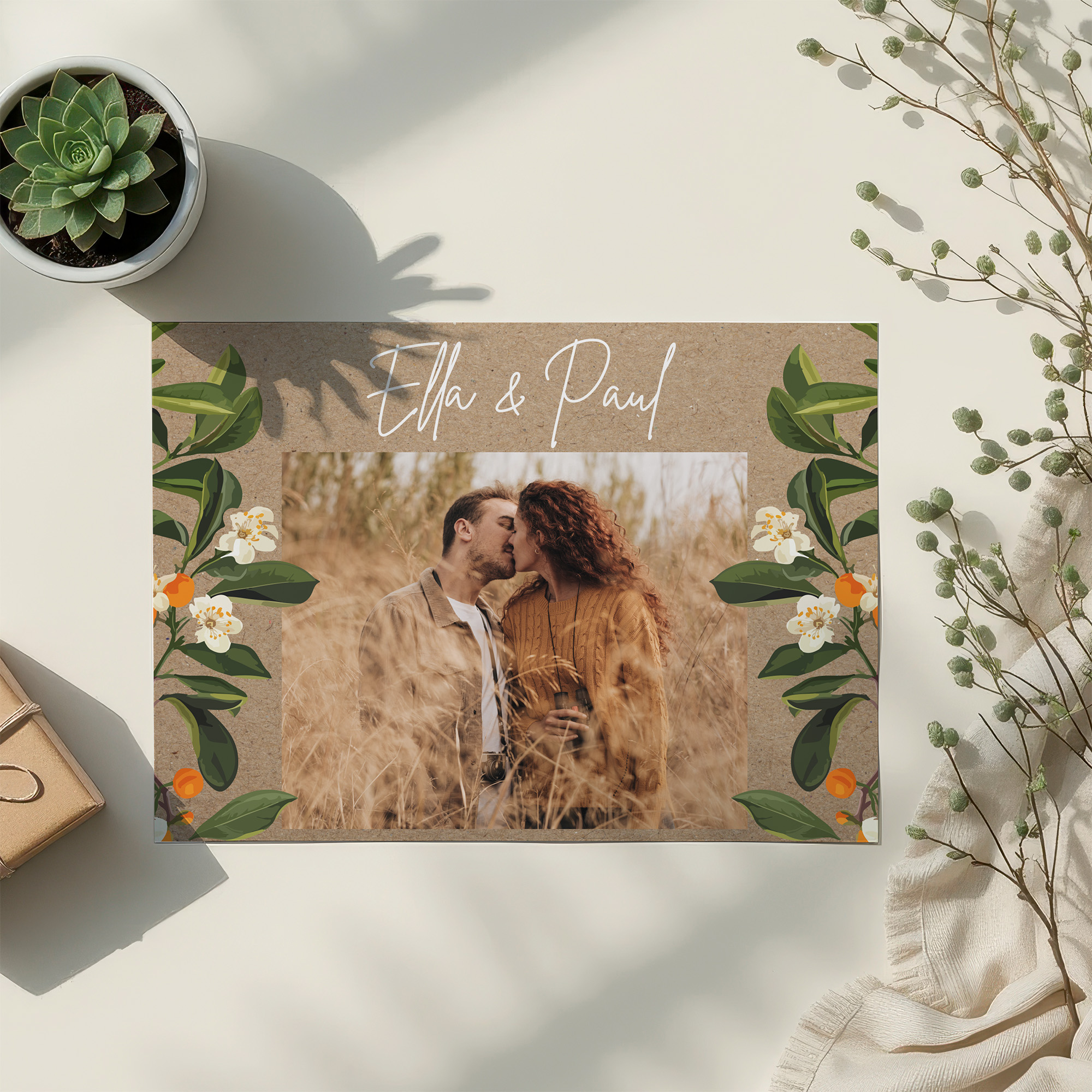 Postkarte DIN A6 im Querformat - Greenery - "orange craft"