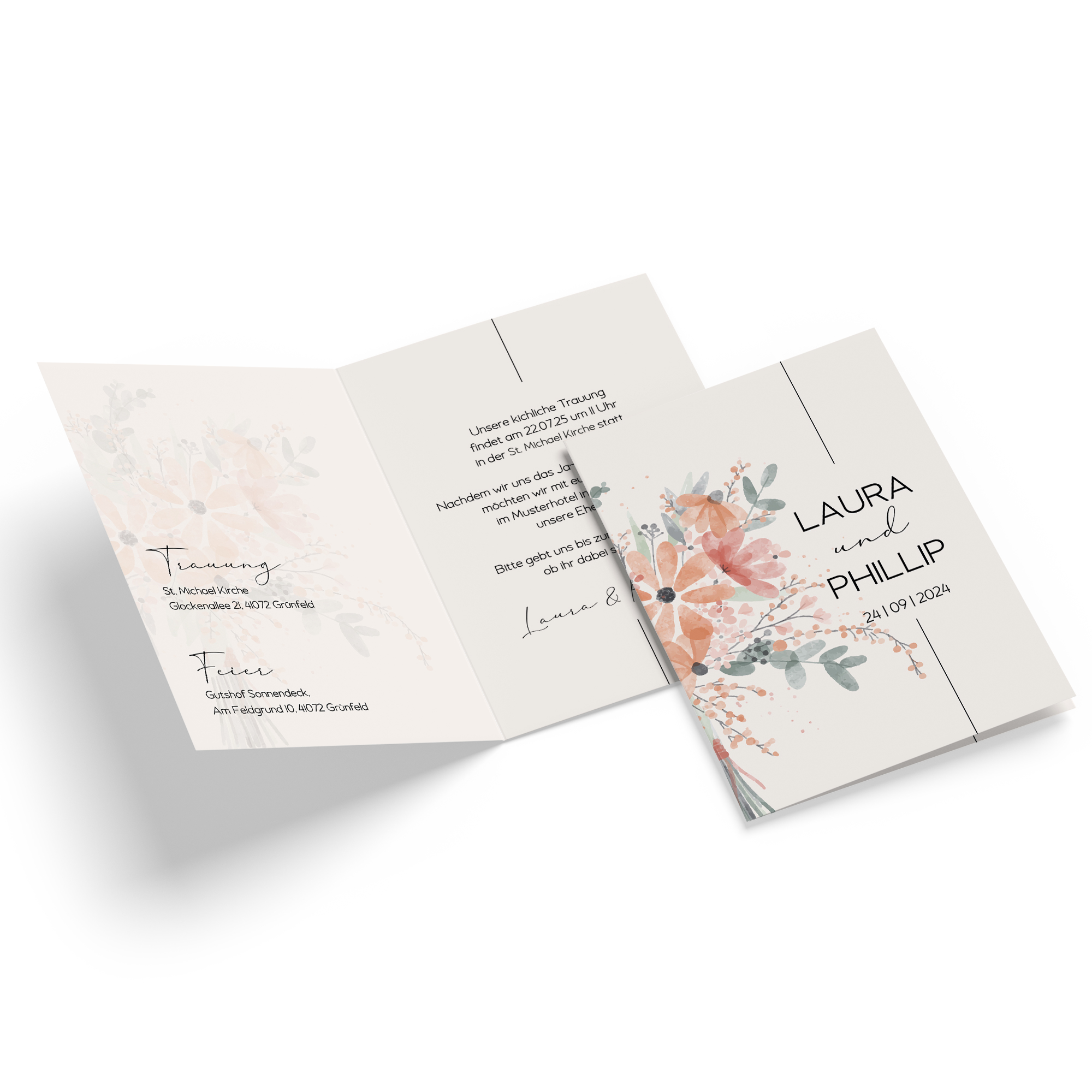 Klappkarte DIN A6 im Hochformat -Aquarell "terracotta bloom"