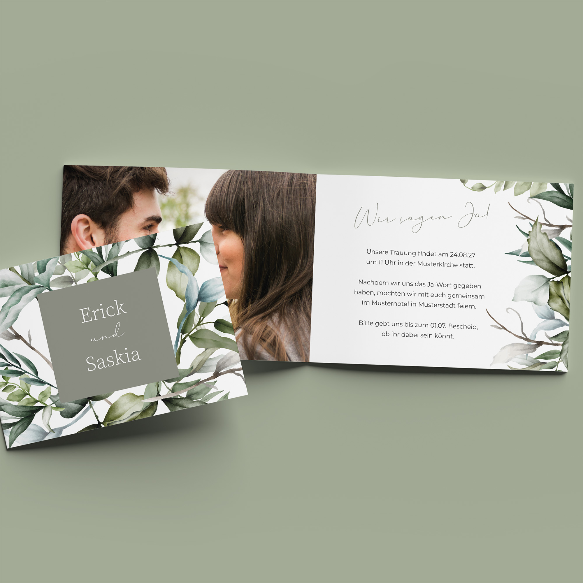 Klappkarte DIN A6 im Querformat - Greenery "Pure Greenery"