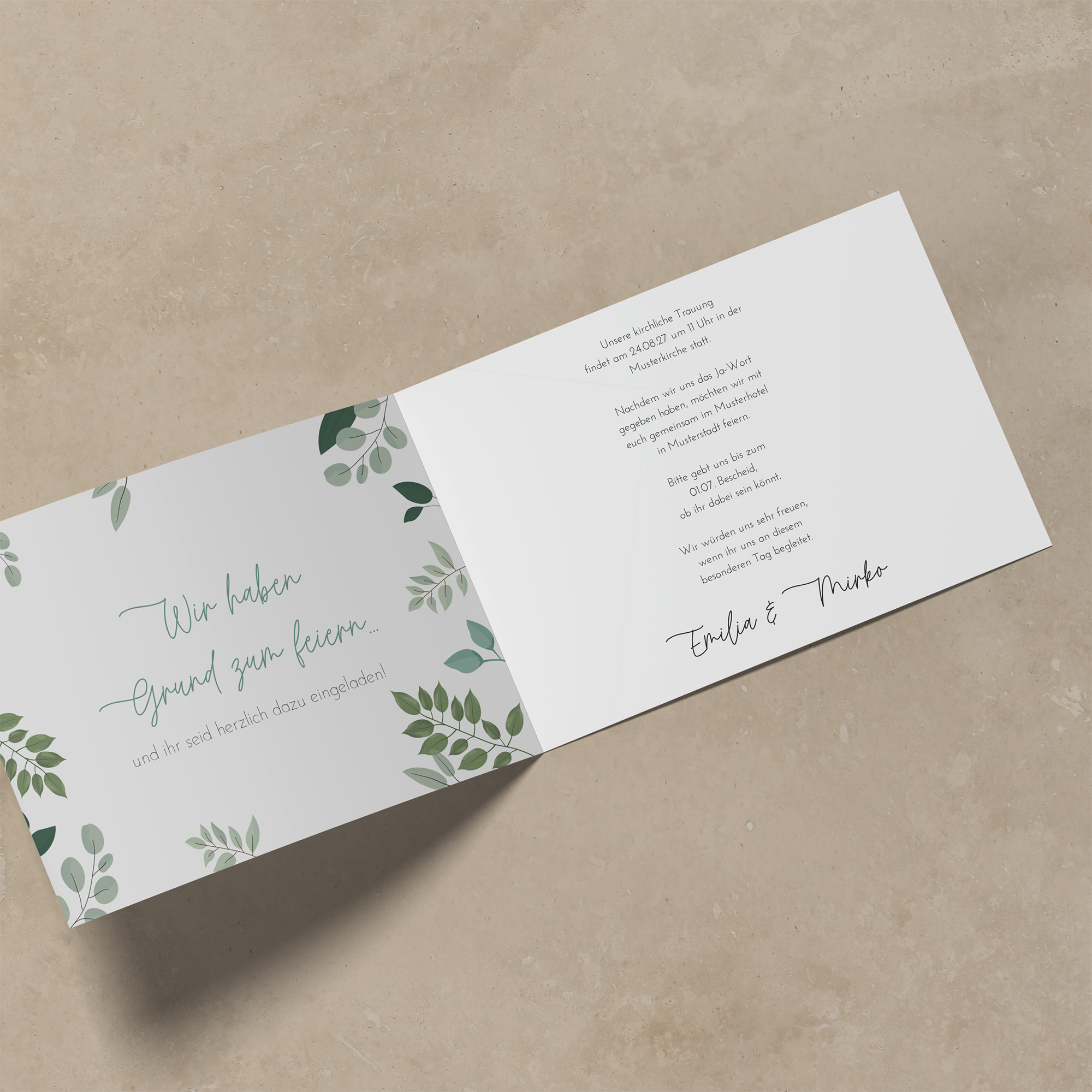 Klappkarte DIN A6 im Querformat - Greenery "Green & Simple"