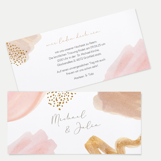 Postkarten DIN lang im Querformat 210 x 98 mm - Aquarell "Golden Blush"