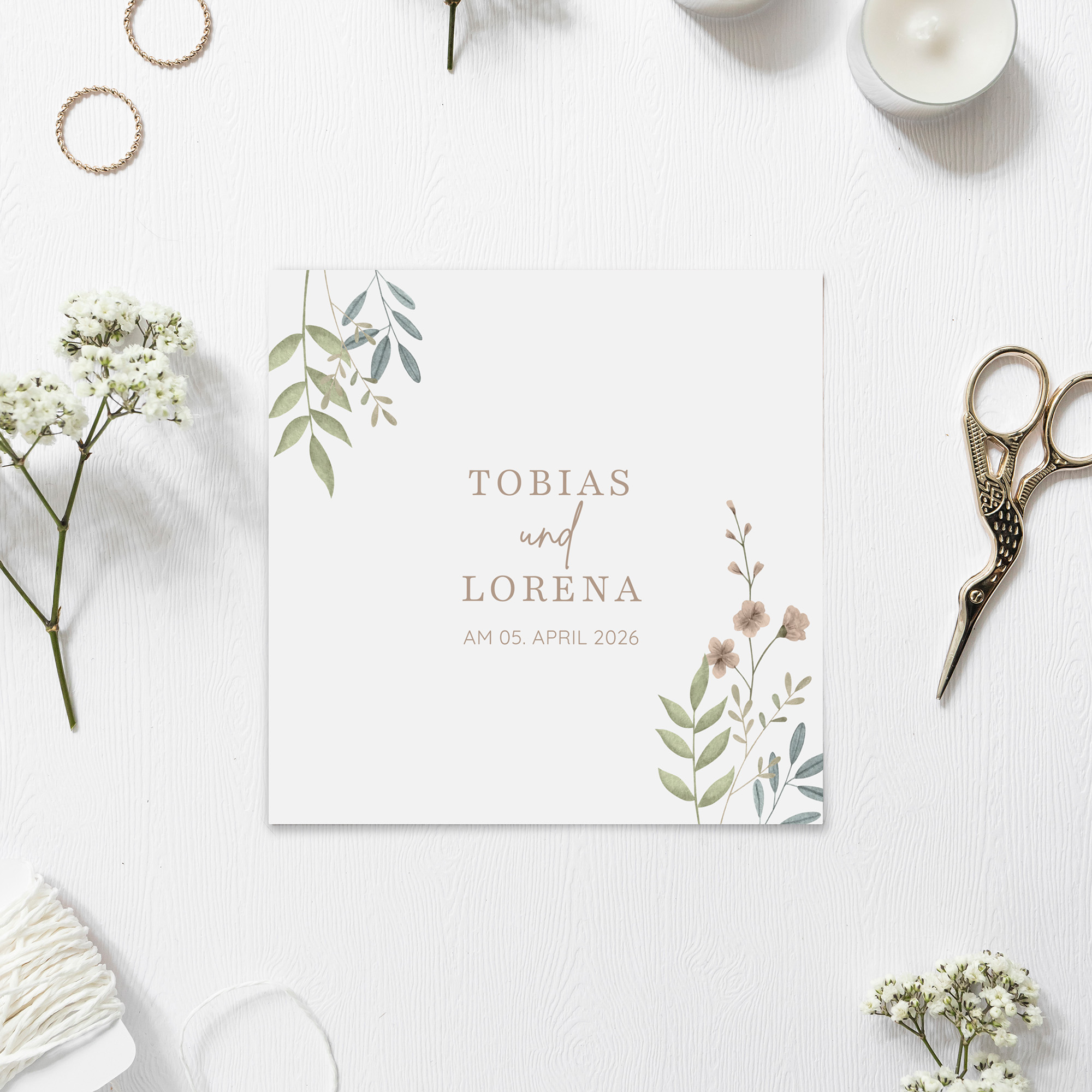 Postkarte Quadrat 148 x 148 mm - Boho "Soft Leaves"