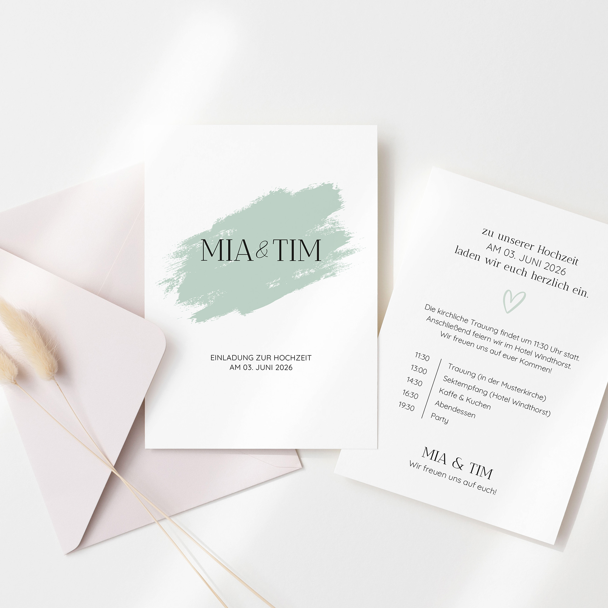 Postkarte DIN A6 im Hochformat - Minimalistisch "Mint Brush"