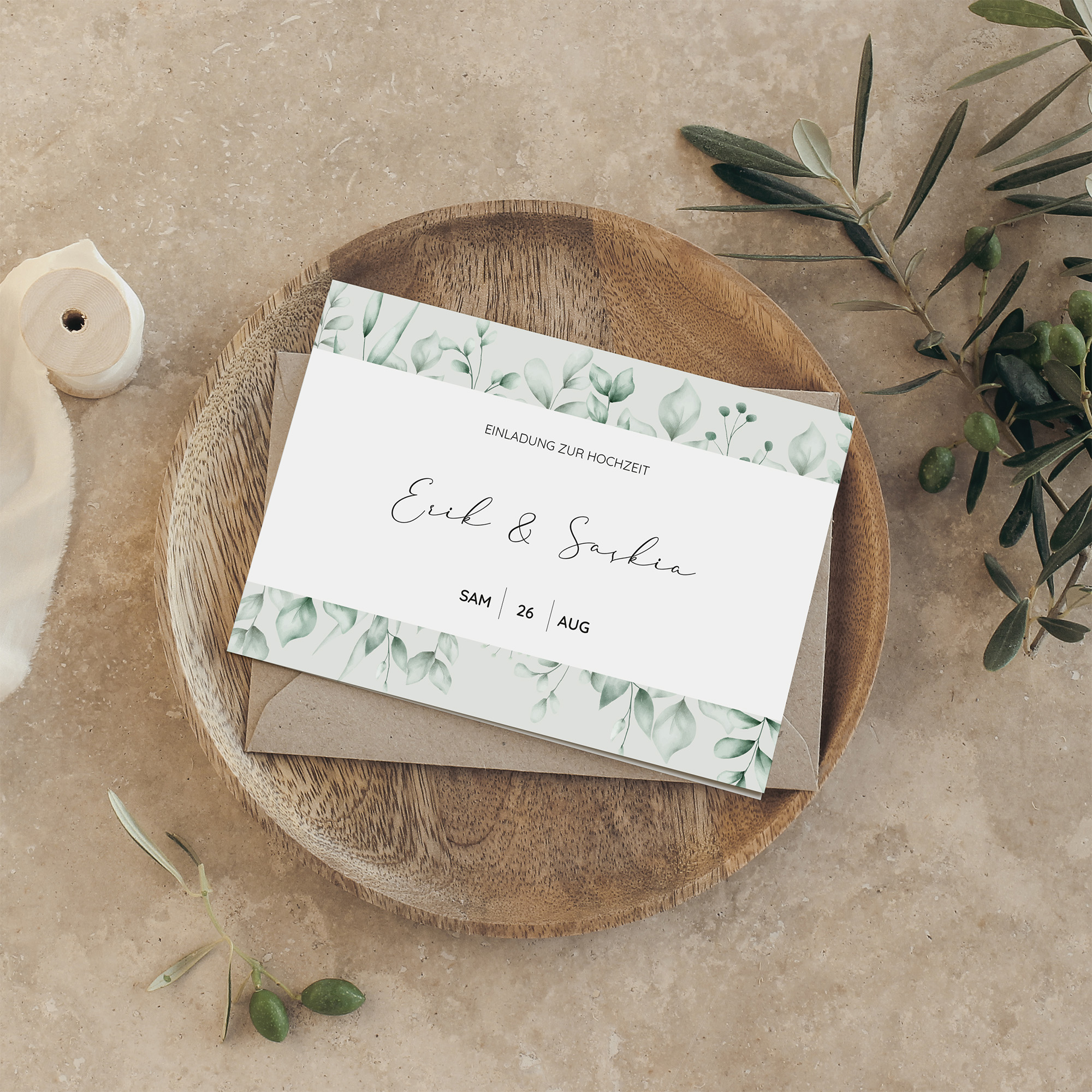 Klappkarte DIN A6 im Querformat - Greenery "Evergreen Mint"