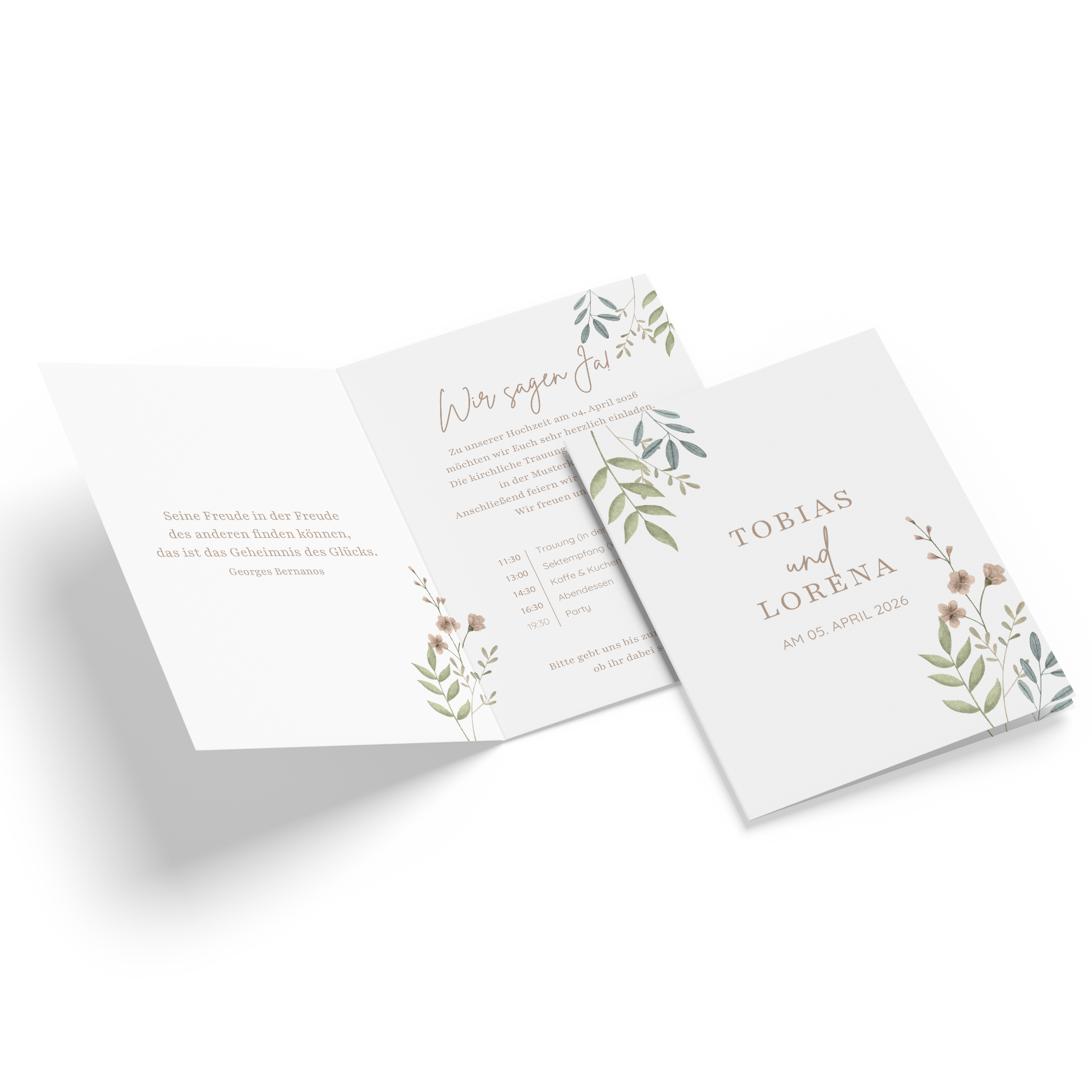 Klappkarte DIN A6 im Hochformat - Boho "Soft Leaves"