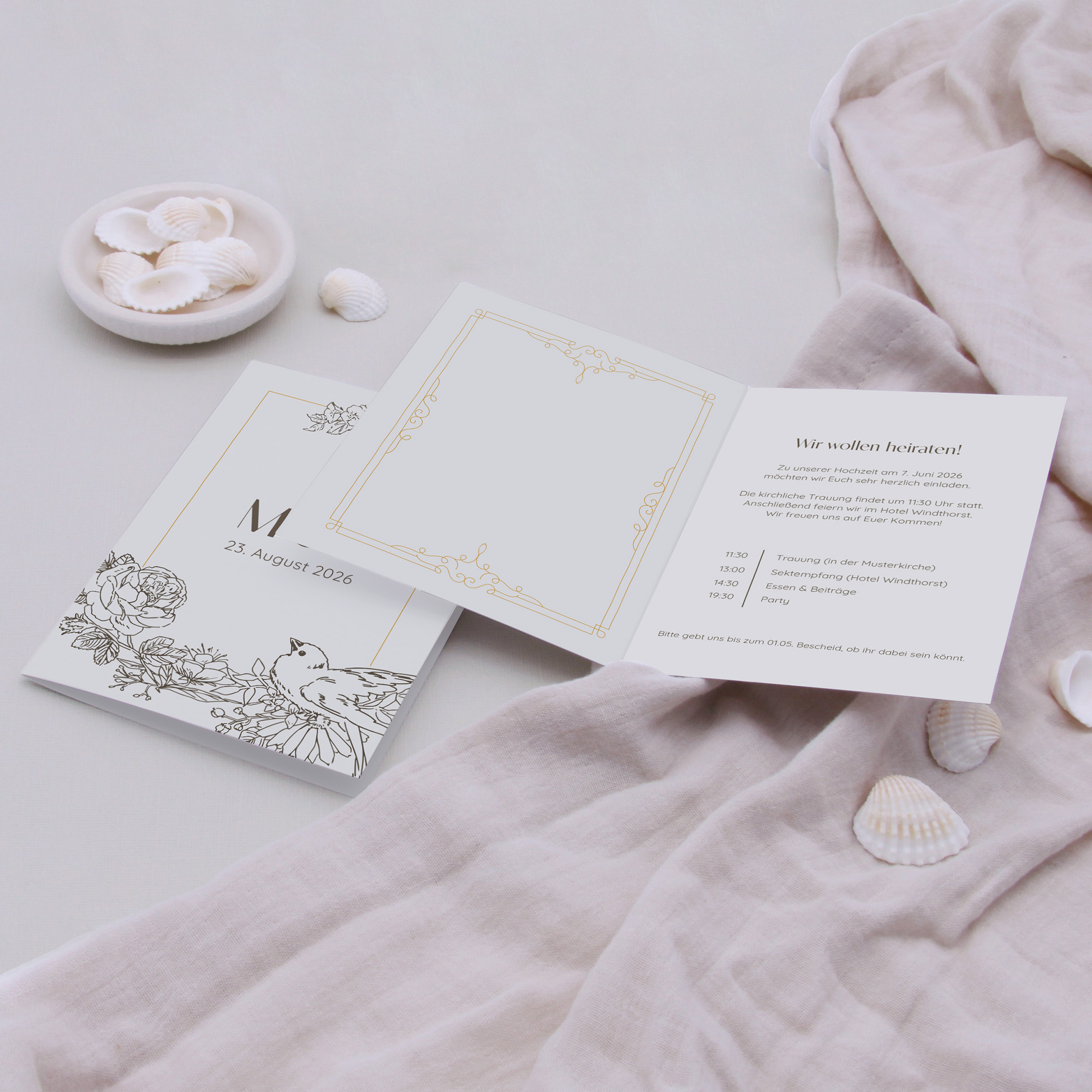 Klappkarte DIN A6 im Hochformat - Vintage - "Petal Bird"