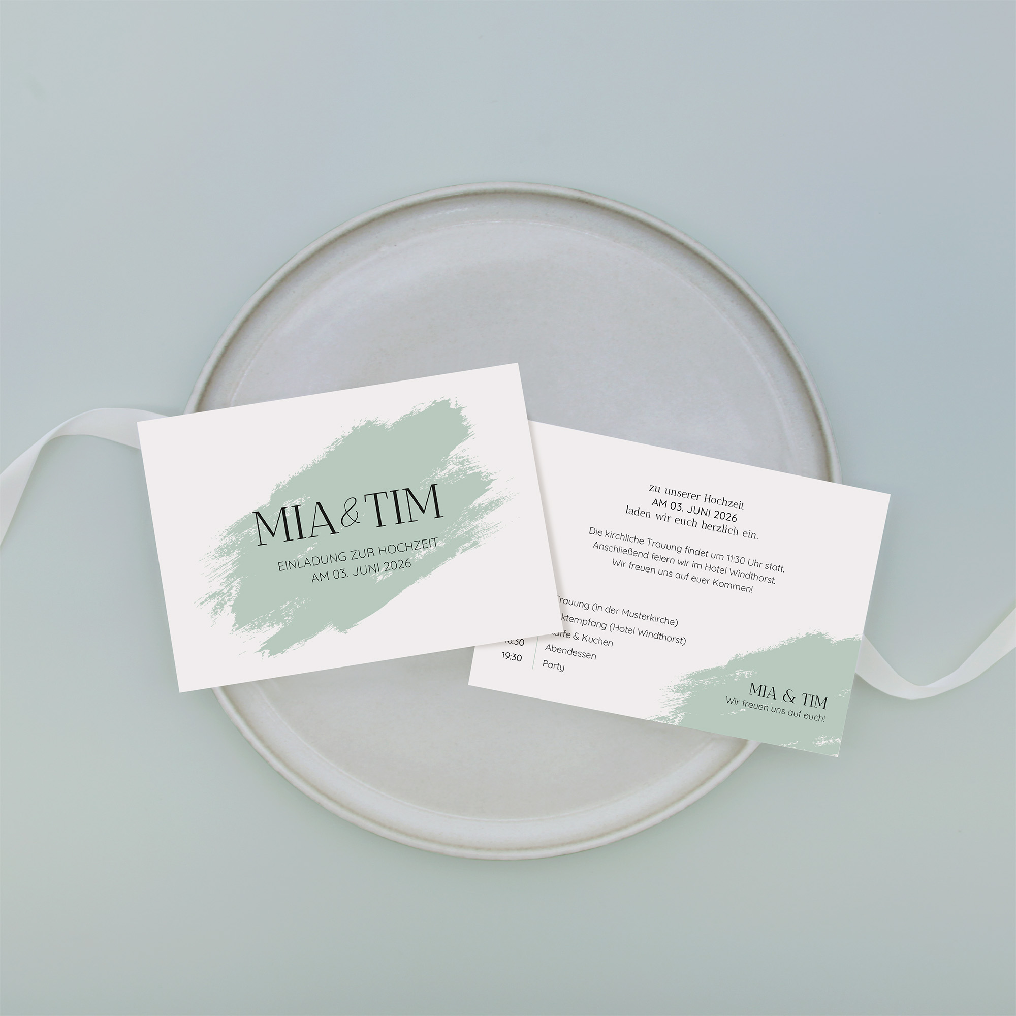 Postkarte DIN A6 im Querformat - Minimalistisch "Mint Brush"