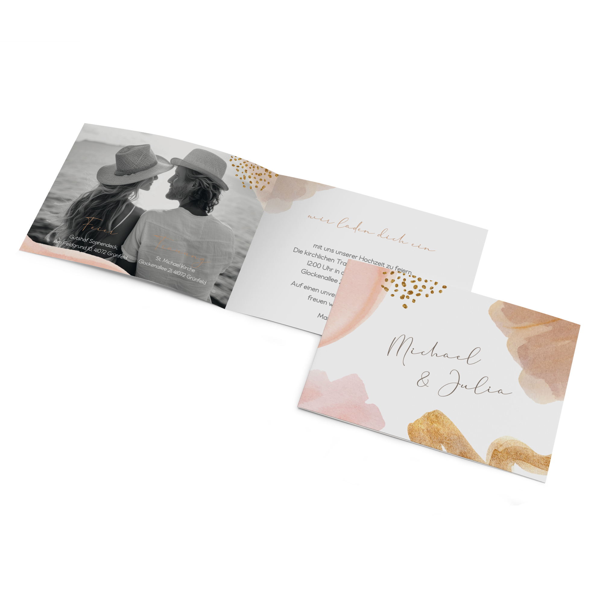 Klappkarte DIN A6 im Querformat - Aquarell "Golden Blush"