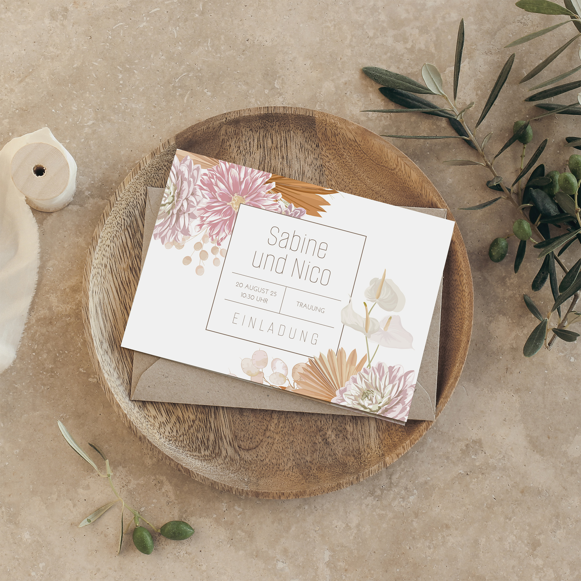 Klappkarte DIN A6 im Querformat - Floral "Terracotta Blossom"