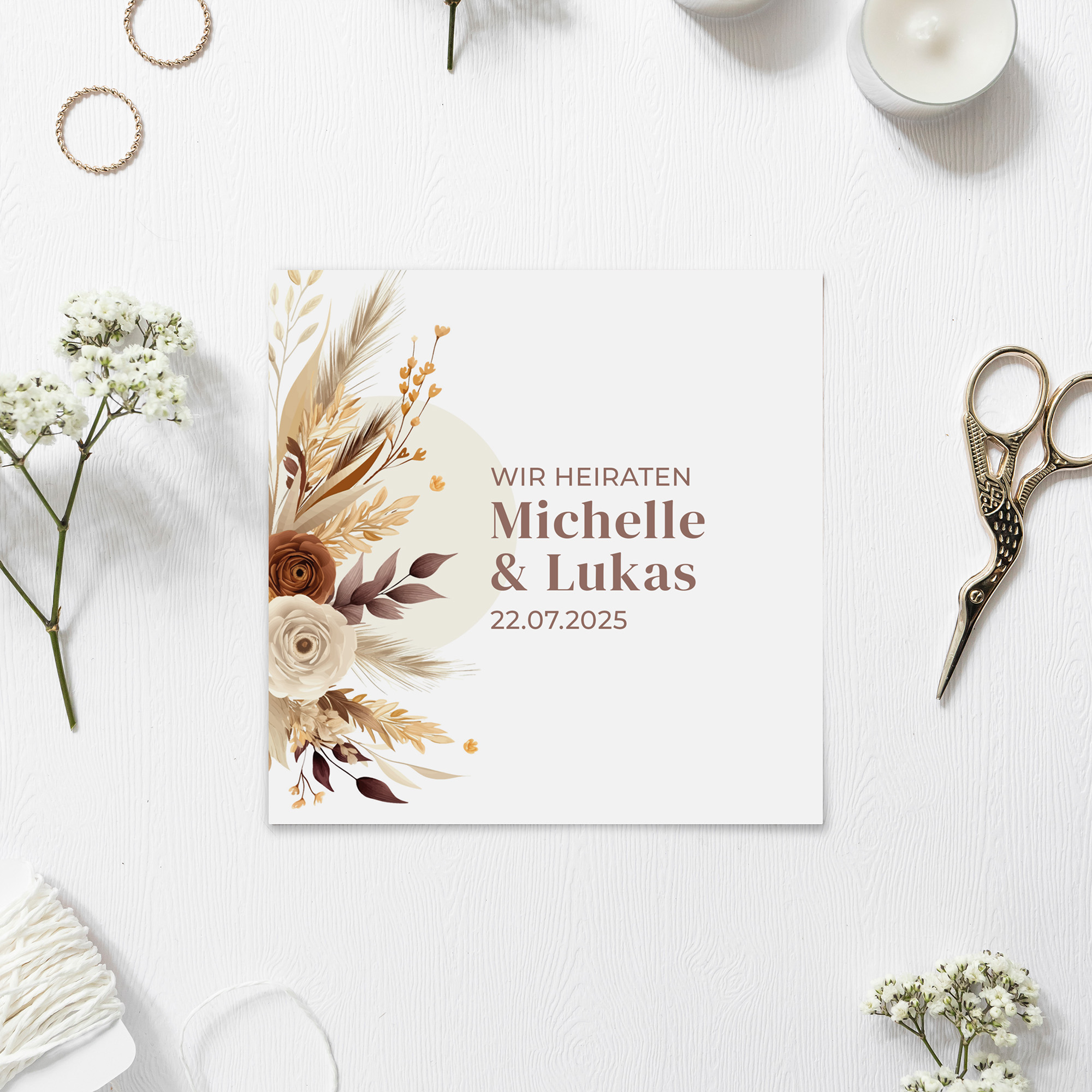 Postkarte Quadrat 148 x 148 mm - Boho "Earth Bouquet"