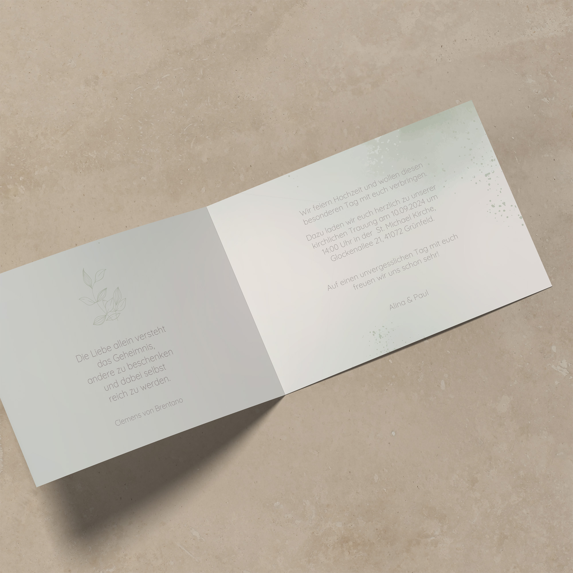 Klappkarte DIN A6 im Querformat - Aquarell "faded green"