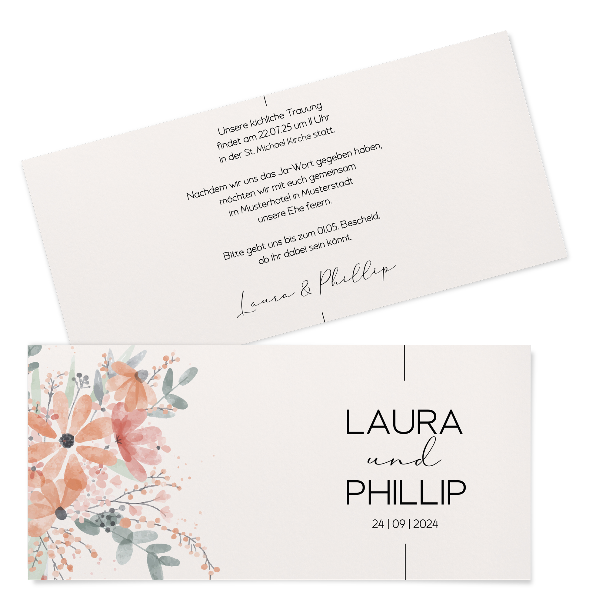 Postkarten DIN lang im Querformat 210 x 98 mm - Aquarell "terracotta bloom"