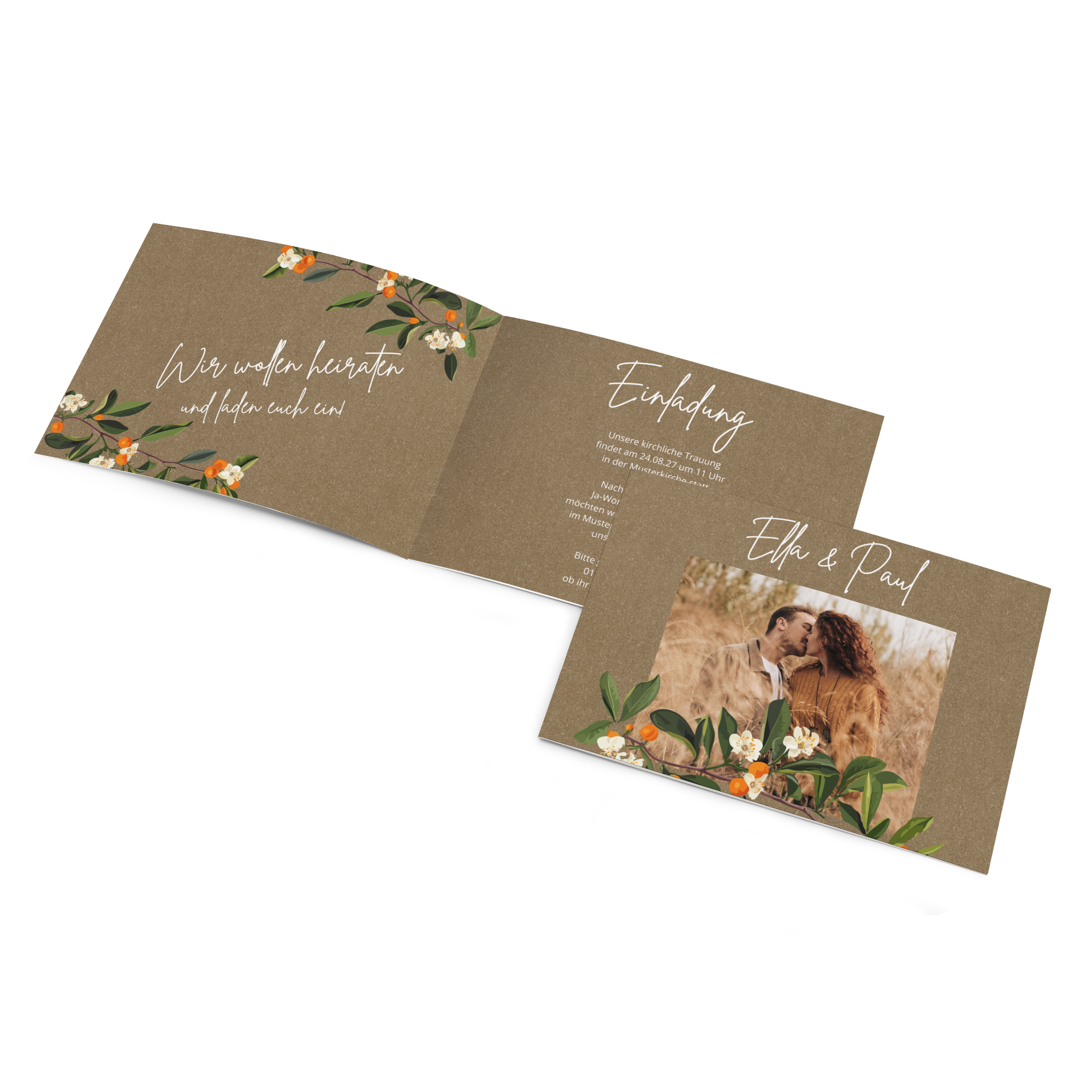 Klappkarte DIN A6 im Querformat - Greenery "orange craft"