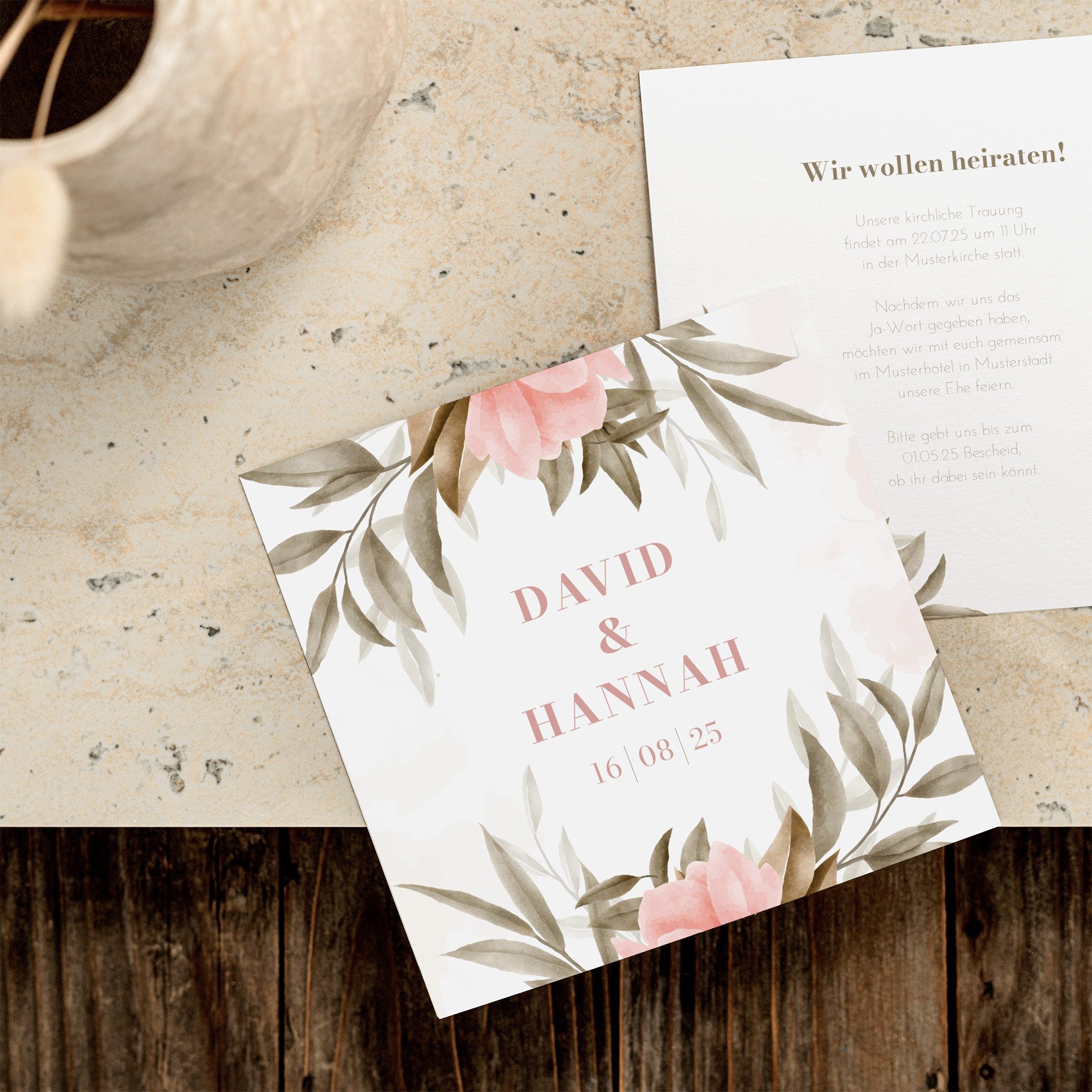 Postkarte Quadrat 148 x 148 mm - Floral "Rose Leaf"