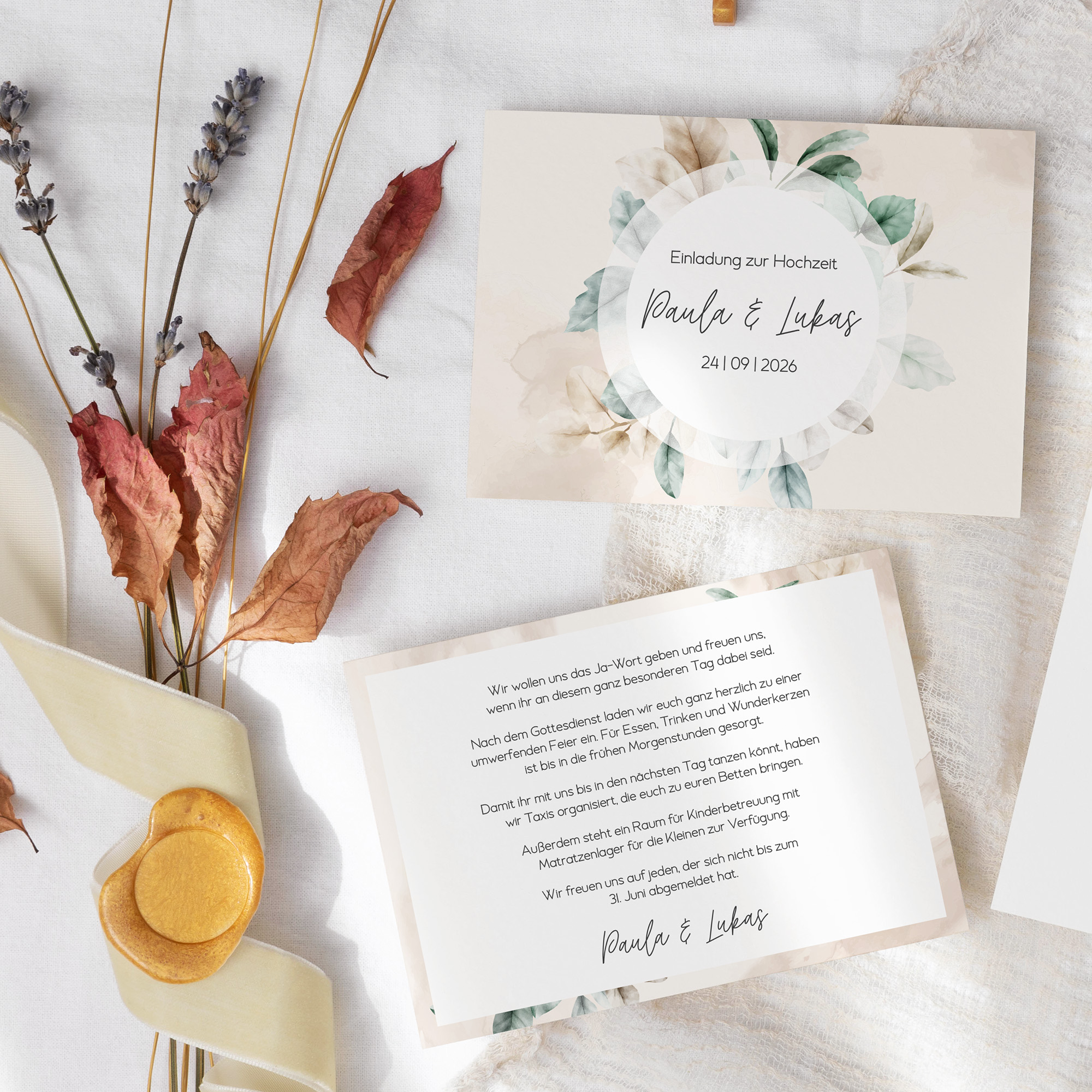 Postkarte DIN A6 im Querformat - Aquarell "leaf & taupe"