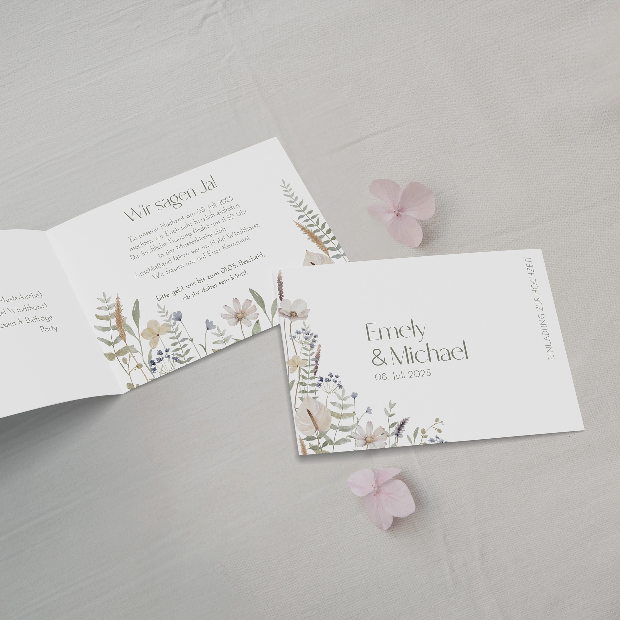 Klappkarte DIN A6 im Querformat - Boho "Pastel Bloom"