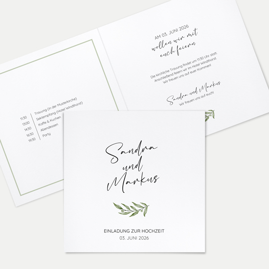 Klappkarte Quadratisch 148 x 148 mm - Minimalistisch "Olivetta"