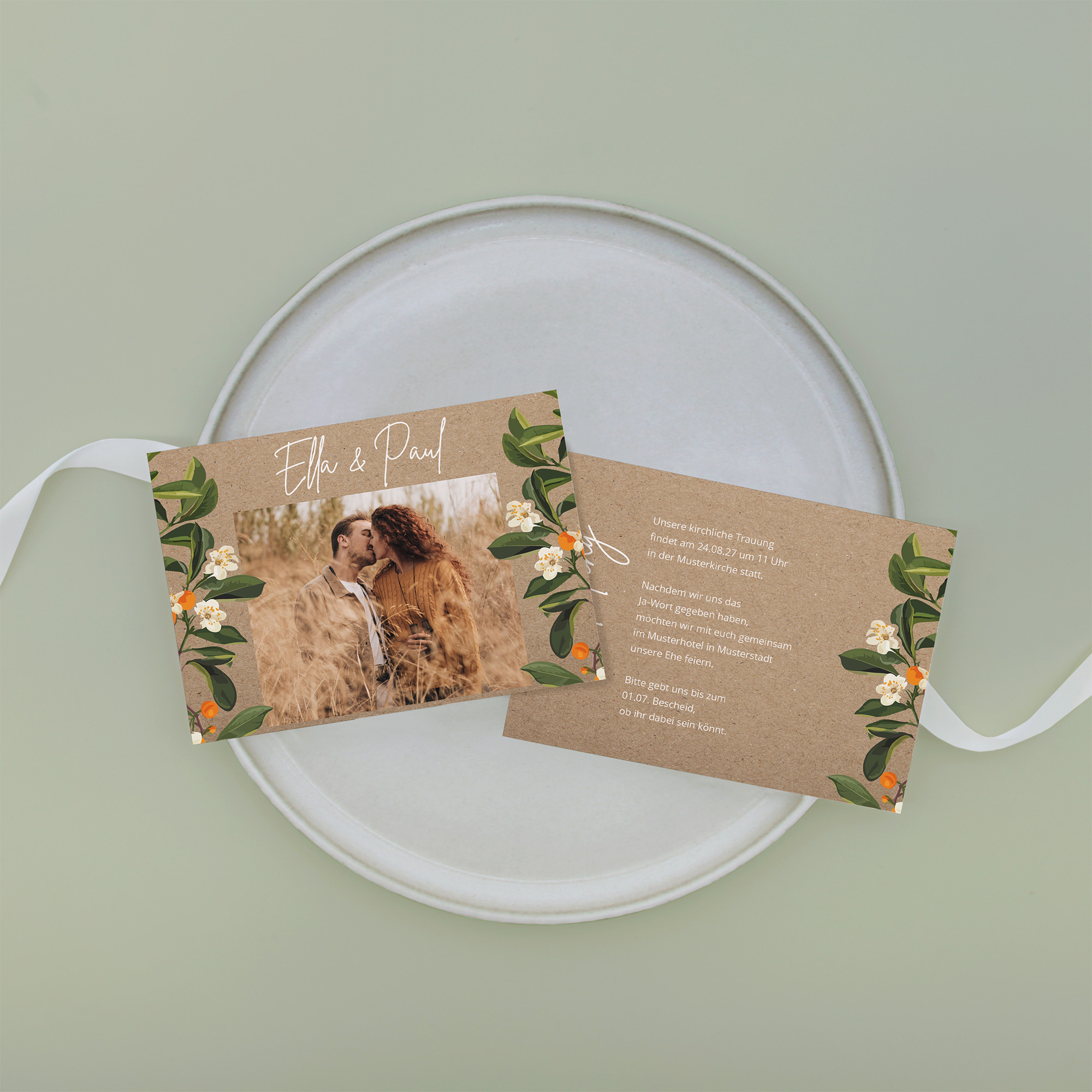 Postkarte DIN A6 im Querformat - Greenery - "orange craft"