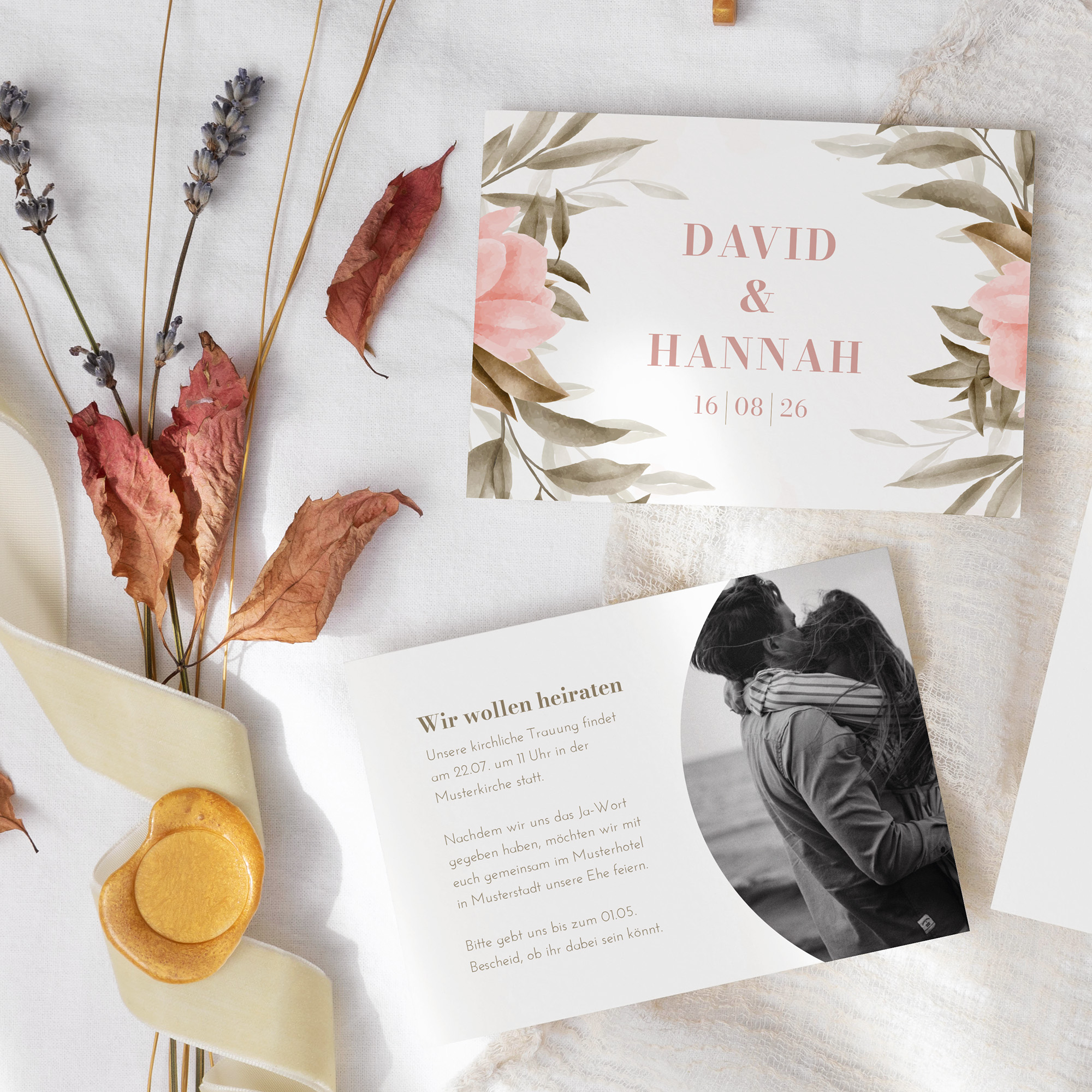 Postkarte DIN A6 im Querformat - Floral "Rose Leaf"