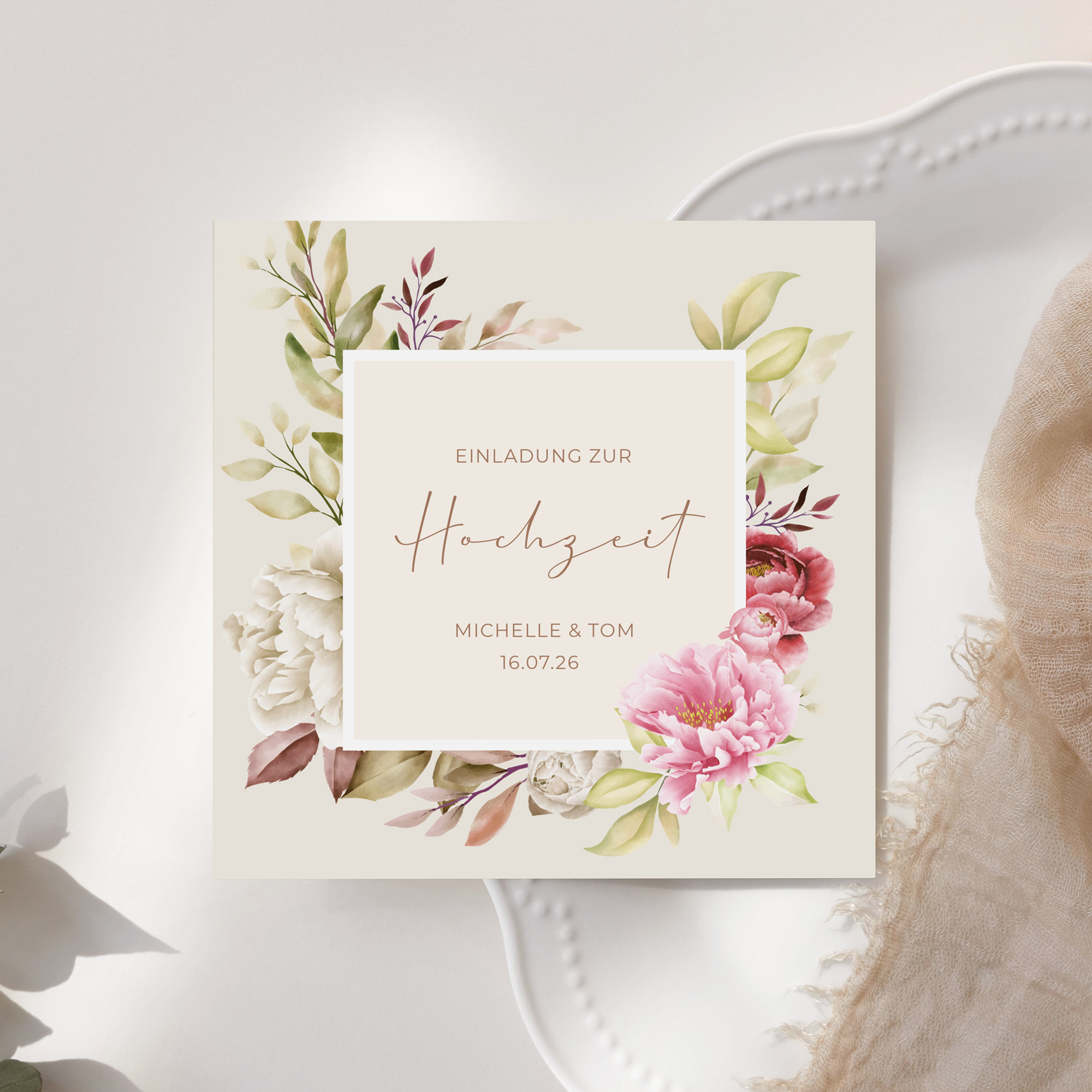 Postkarte Quadrat 148 x 148 mm - Floral "Peony Bloom"