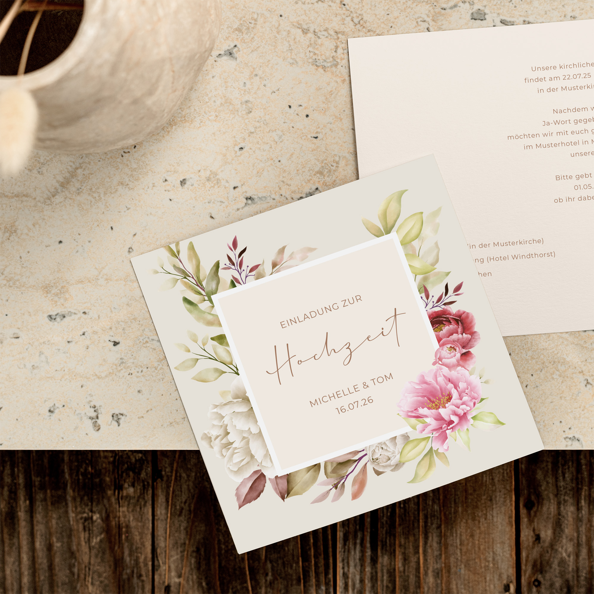 Postkarte Quadrat 148 x 148 mm - Floral "Peony Bloom"