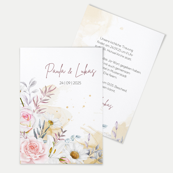 Postkarte DIN A6 im Hochformat - Aquarell "lily & rose"