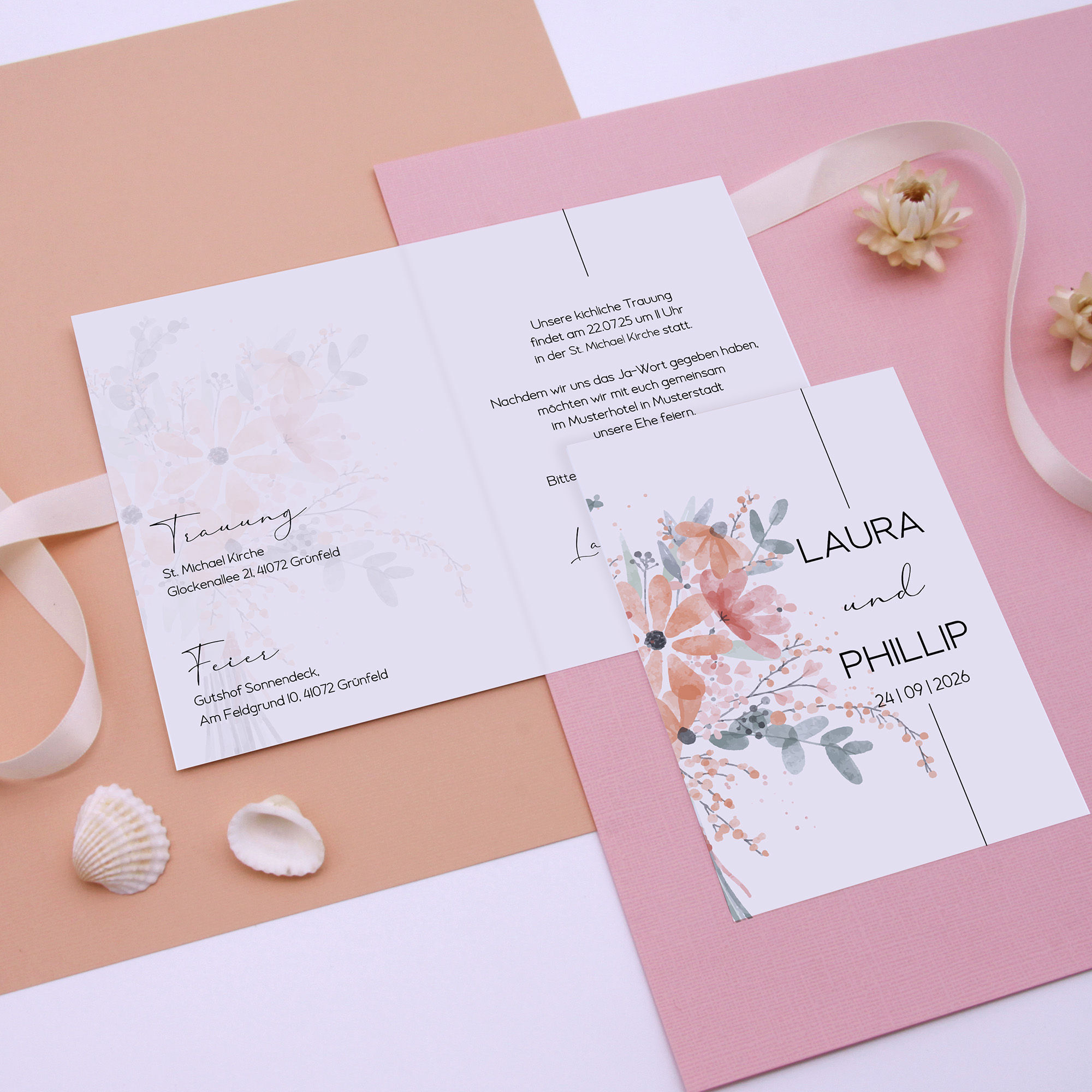 Klappkarte DIN A6 im Hochformat -Aquarell "terracotta bloom"