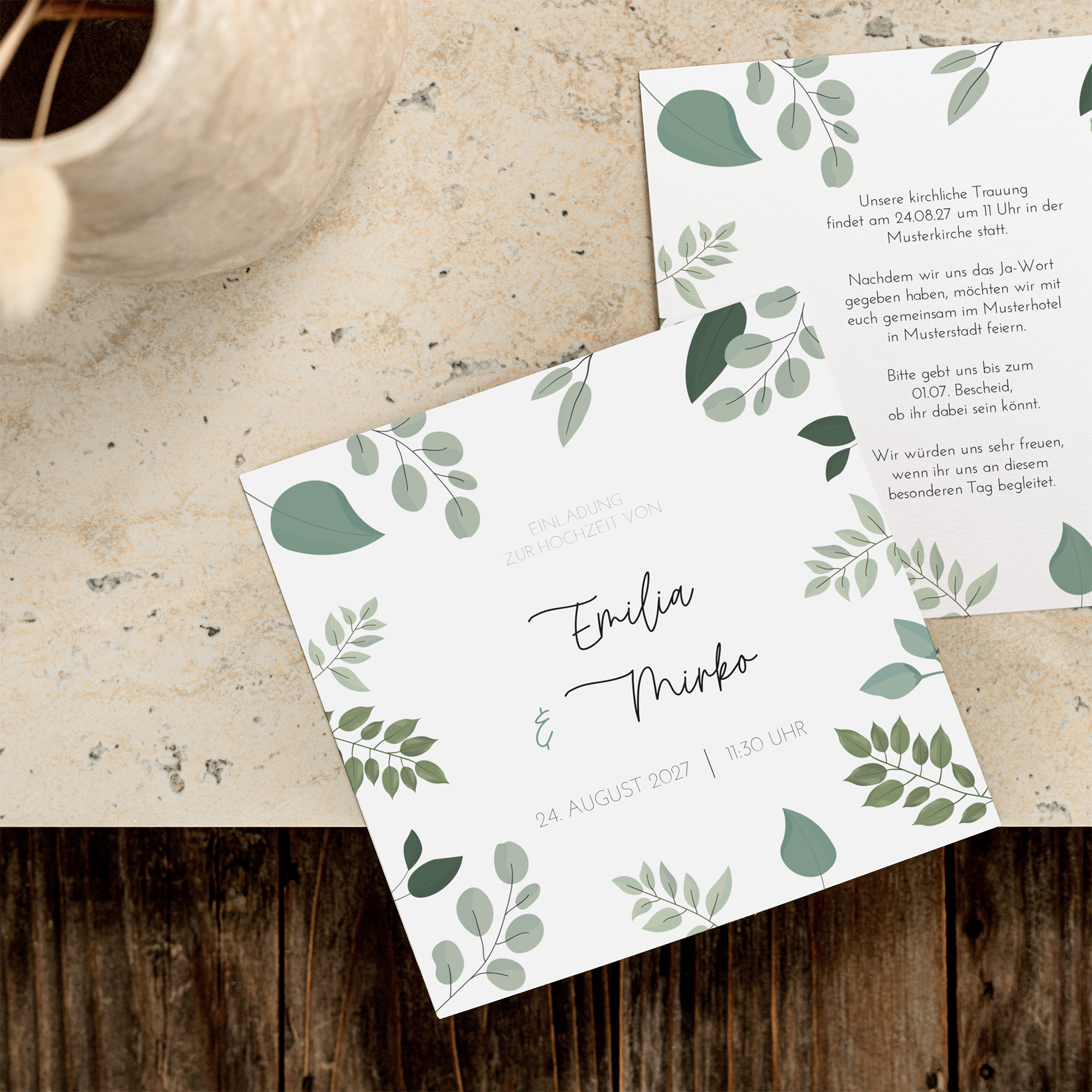 Postkarte Quadrat 148 x 148 mm - Greenery "Green & Simple"