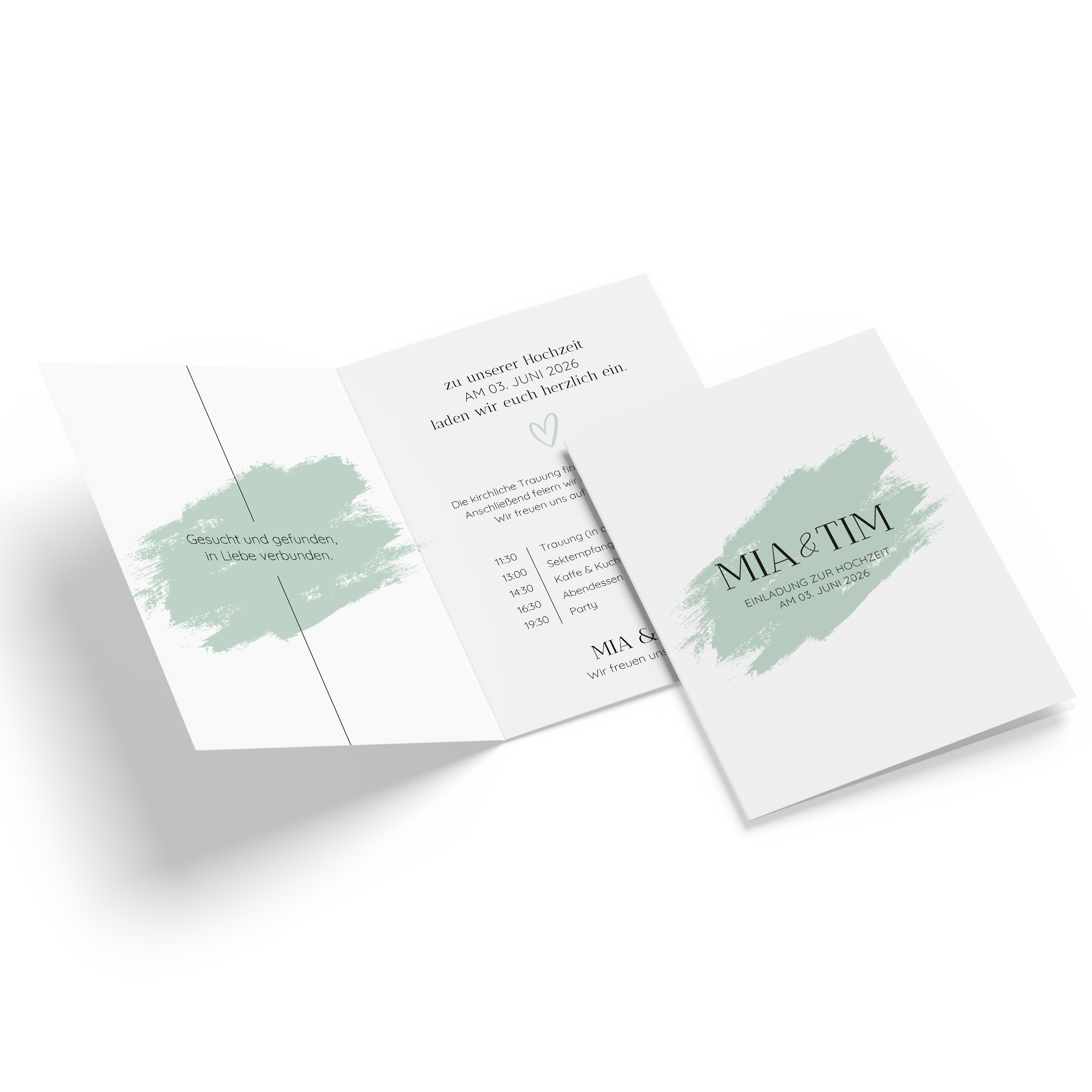 Klappkarte DIN A6 im Hochformat - Minimalistisch "Mint Brush"