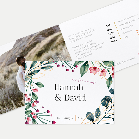 Klappkarte DIN A6 im Querformat - Floral "Pink Garden"