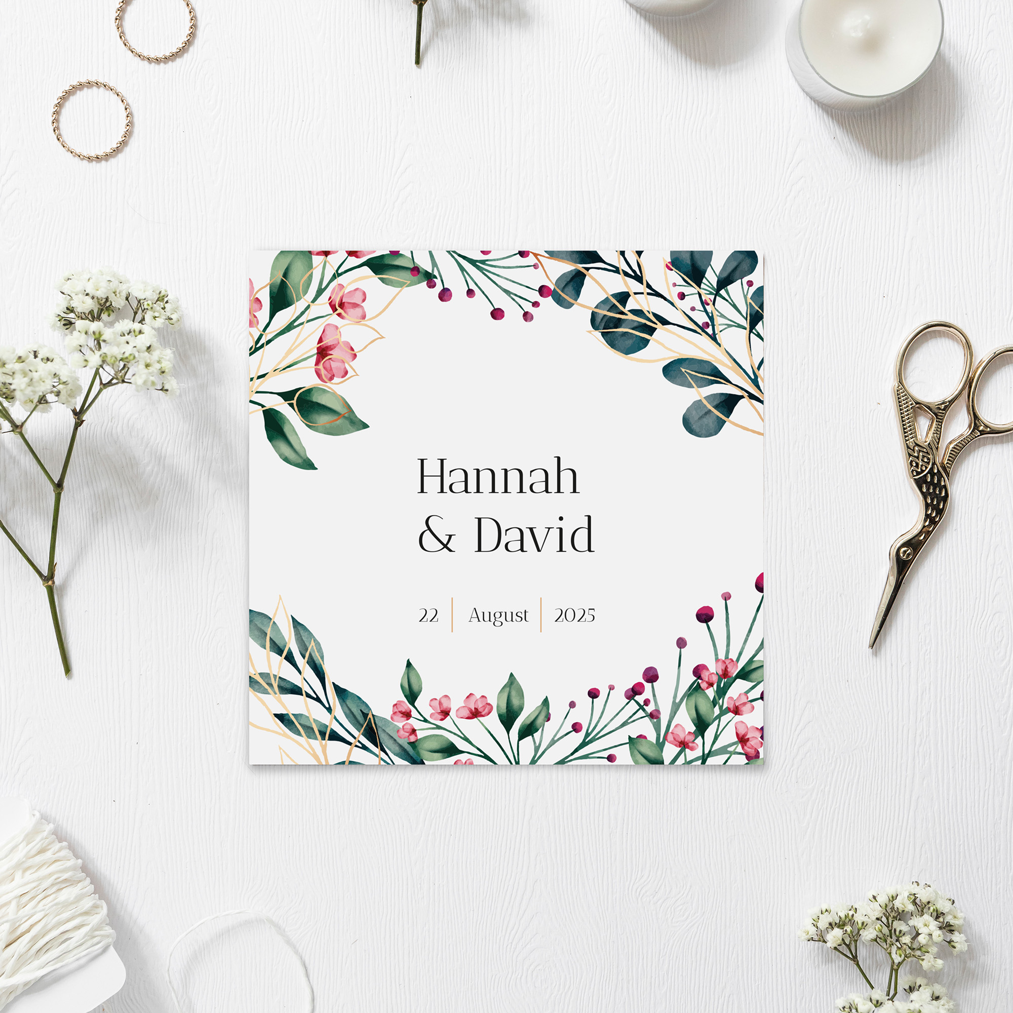 Postkarte Quadrat 148 x 148 mm - Floral "Ivory Garden"